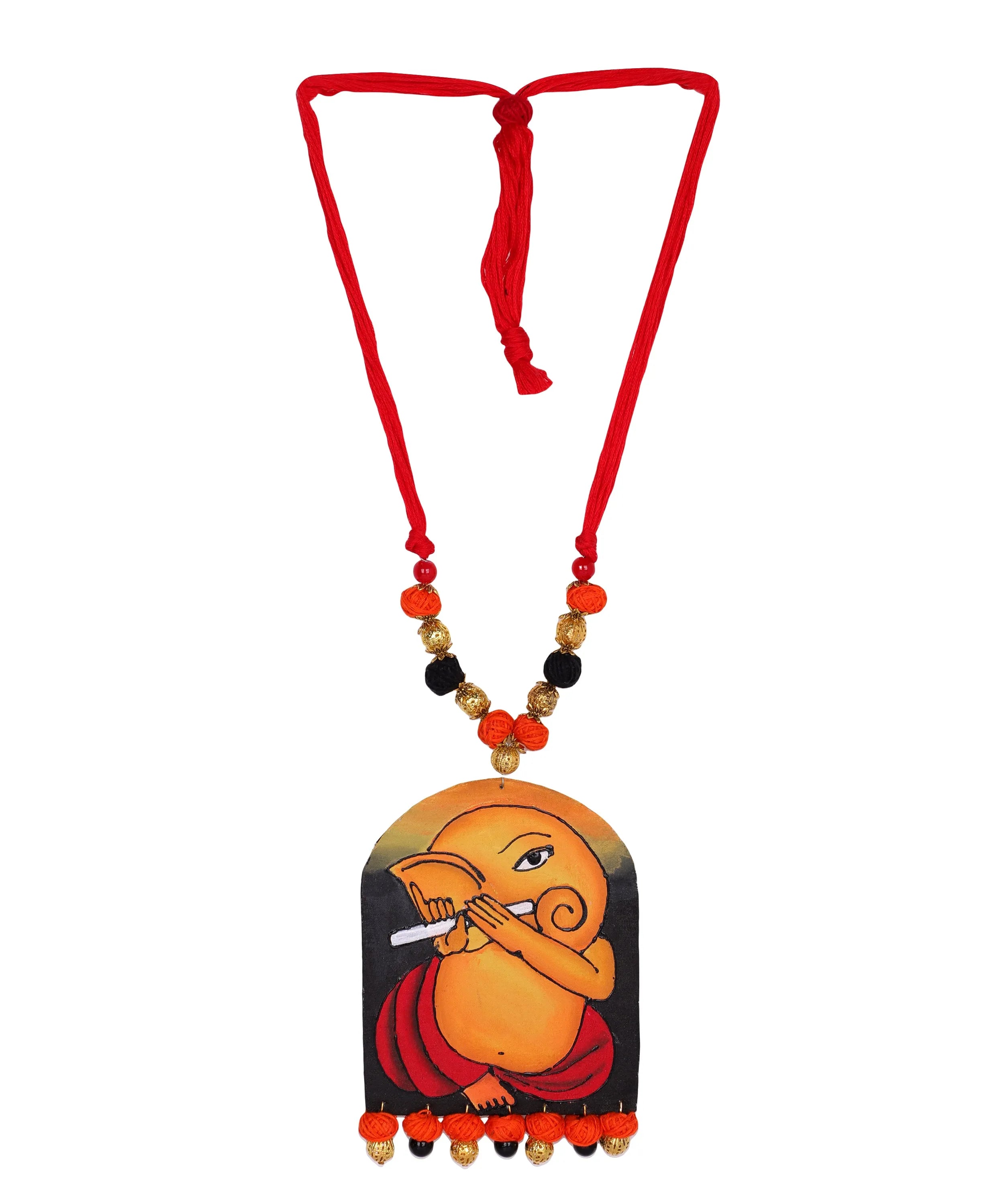 Ganapati Mumbai Cha Ganesha Traditional Multi Color Hand Painted (Necklace) HP-NP-144 - KHOJ.CITY