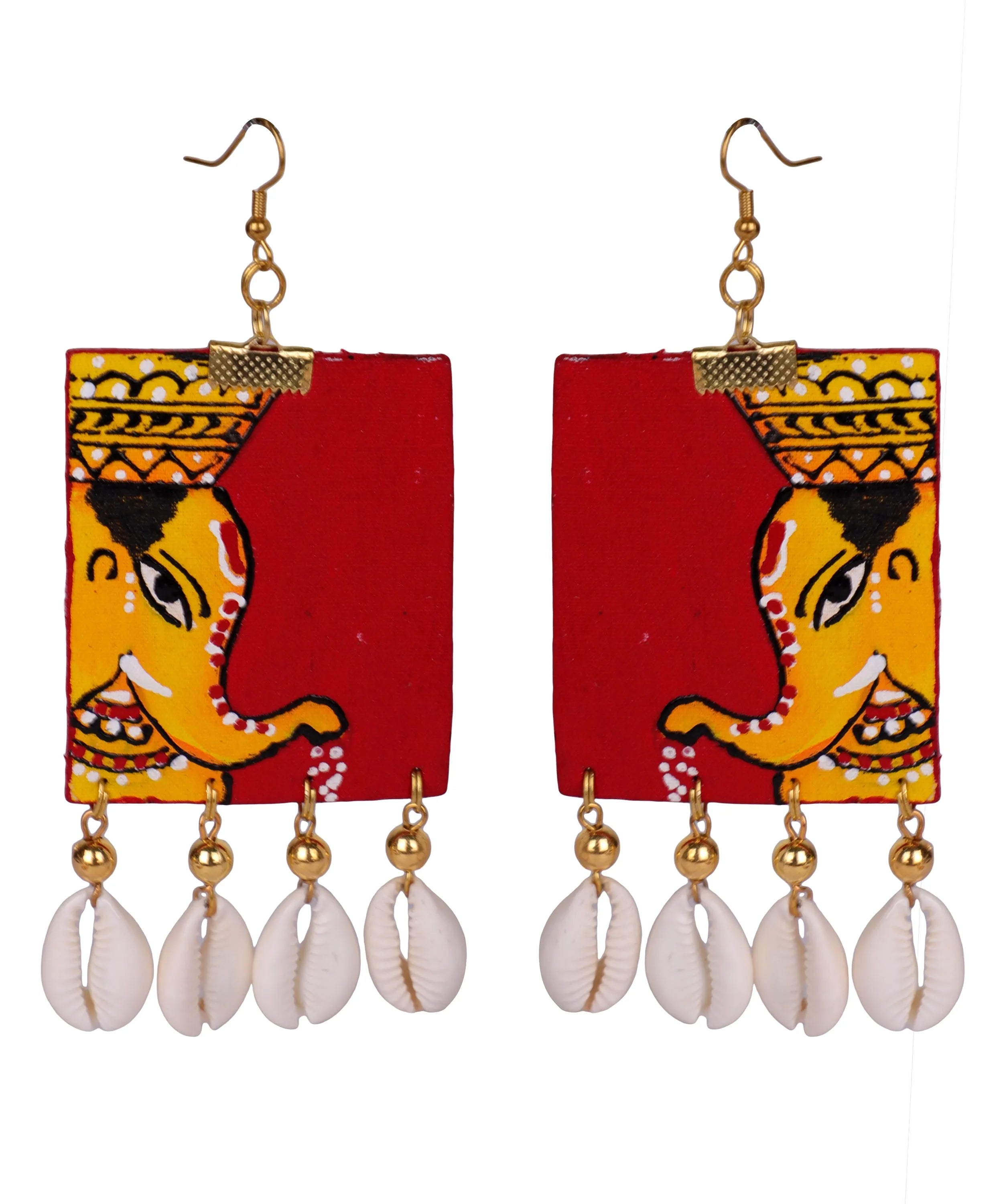 Ganarajya Mumbai Cha Ganesha Traditional Multi Color Hand Painted Drop (Earrings) HP-ER-138 - KHOJ.CITY