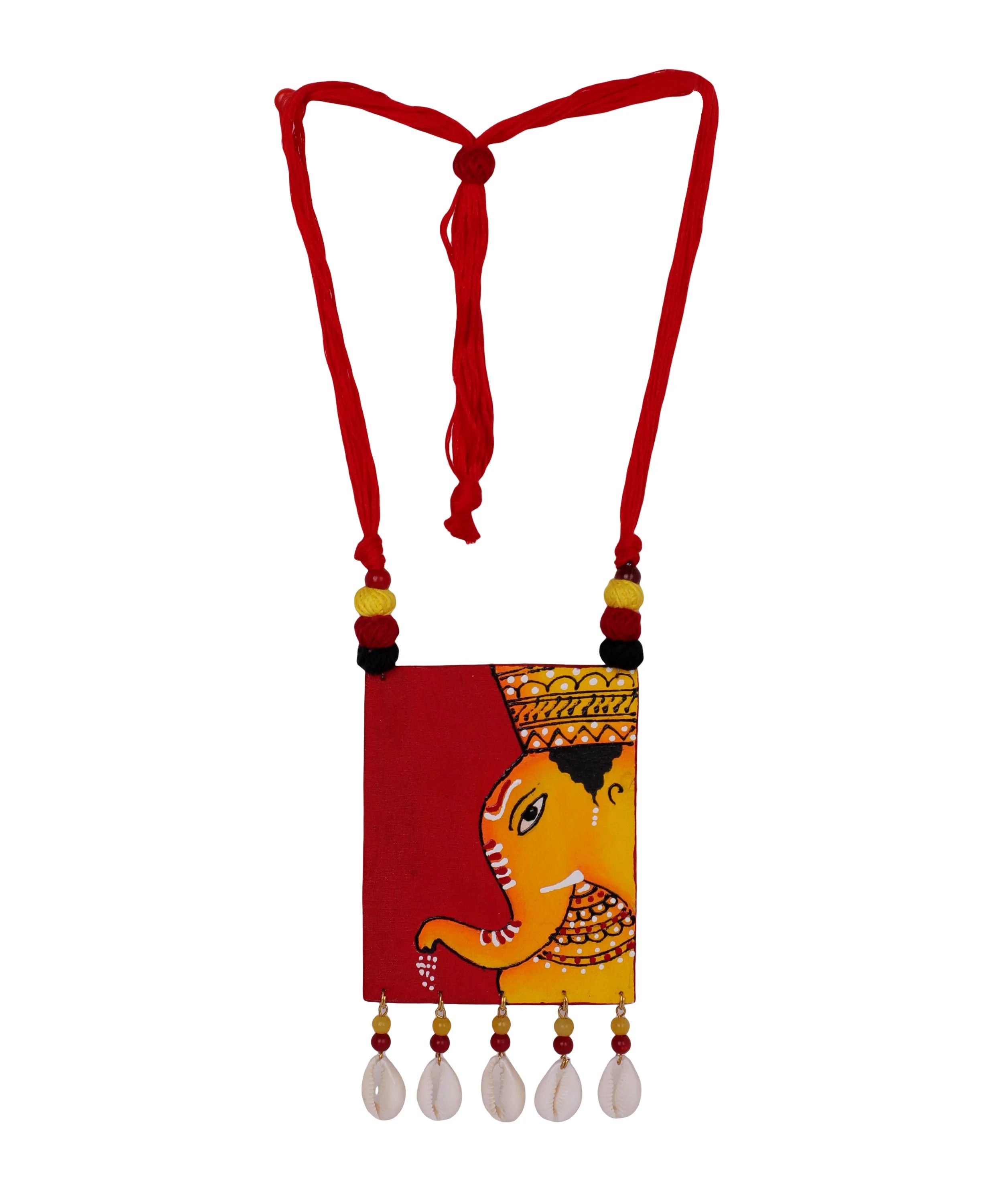 Ganarajya Mumbai Cha Ganesha Traditional Multi Color Hand Painted (Necklace Set) HP-NP-135 - KHOJ.CITY