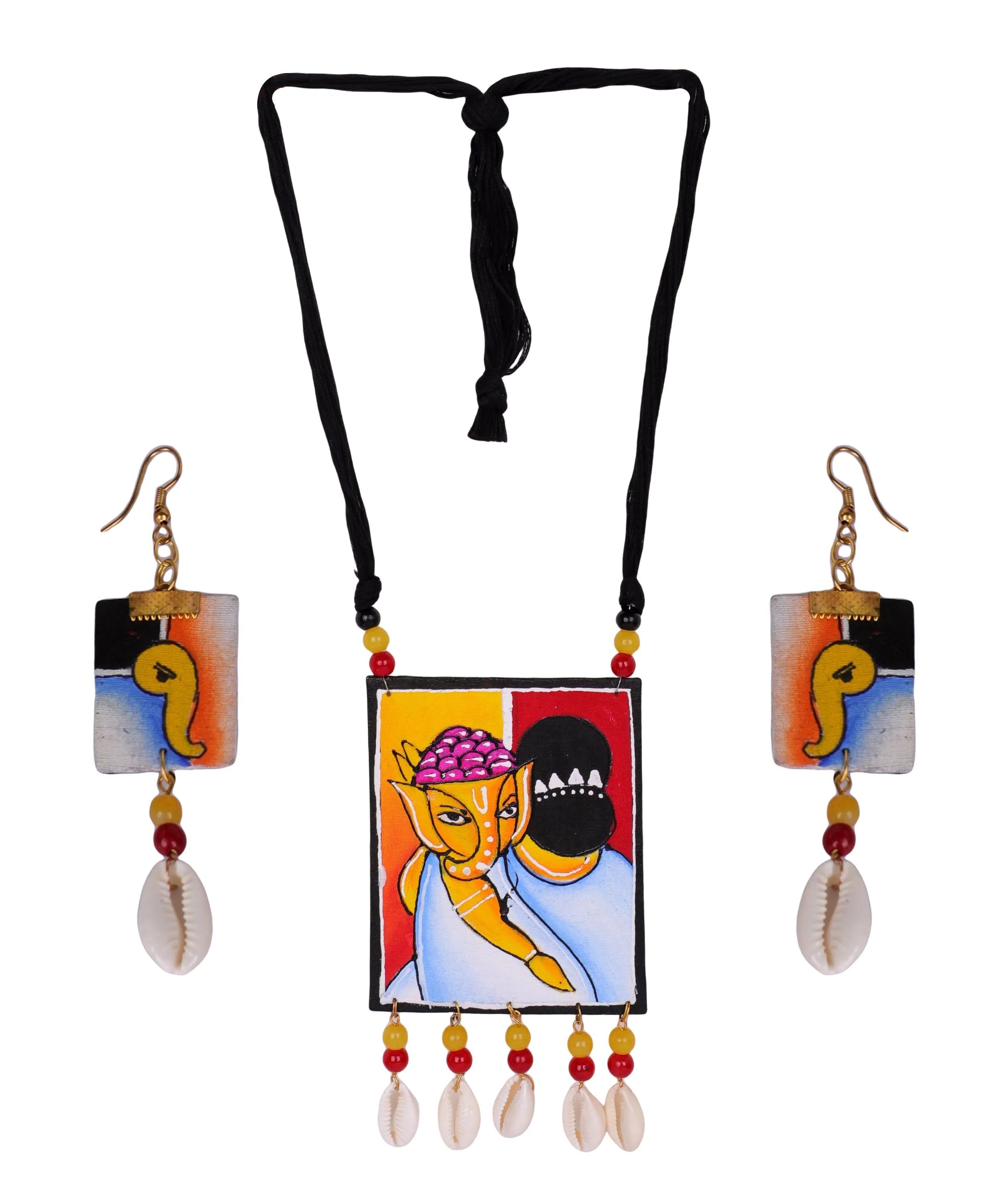 Gaurisuta Mumbai Cha Ganesha Traditional Multi Color Hand Painted (Necklace Set) HP-NP-136 - KHOJ.CITY