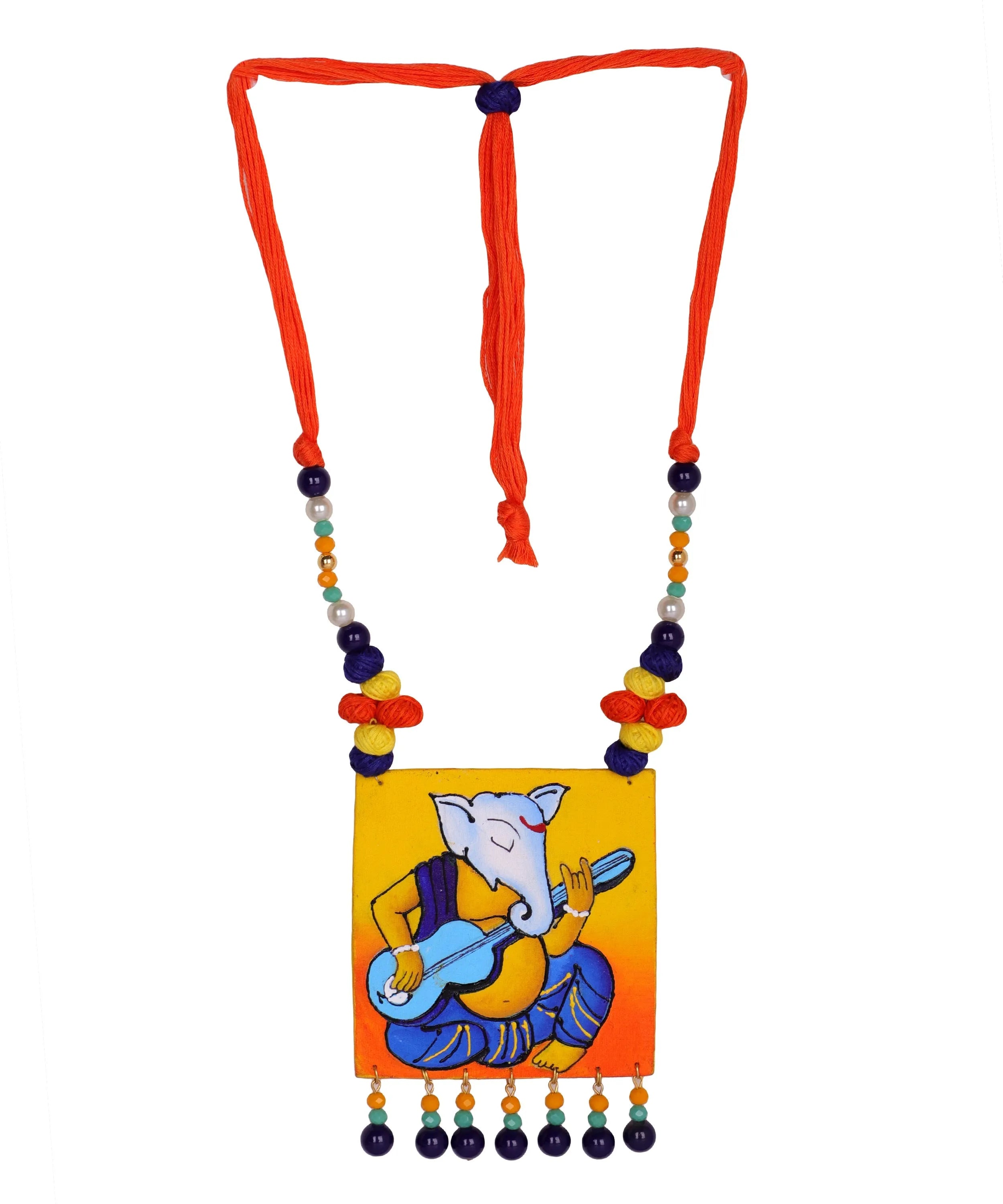 Geet Mumbai Cha Ganesha Traditional Multi Color Hand Painted (Necklace Set) HP-NP-186 - KHOJ.CITY