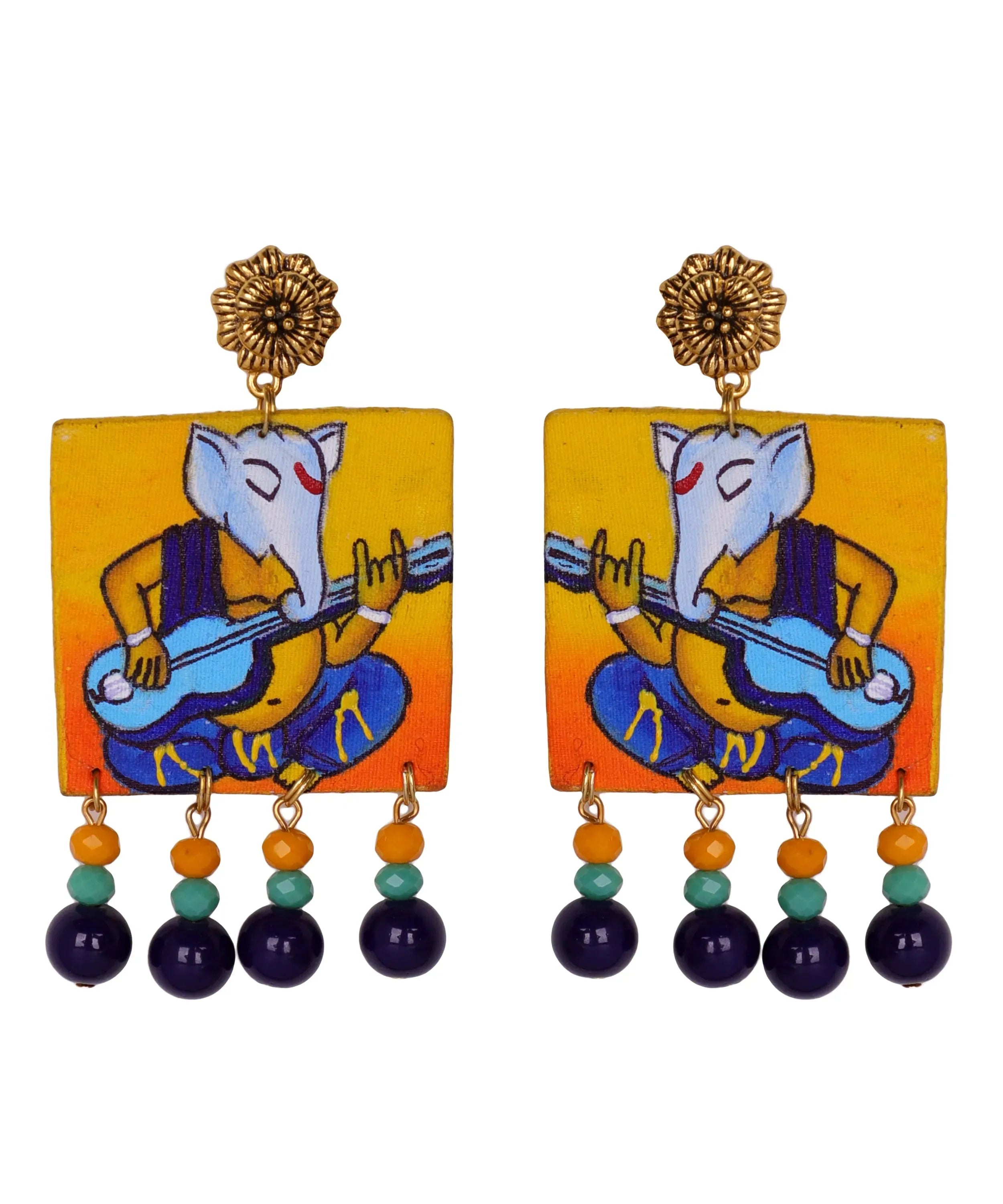 Geet Mumbai Cha Ganesha Traditional Multi Color Hand Painted (Necklace Set) HP-NP-186 - KHOJ.CITY