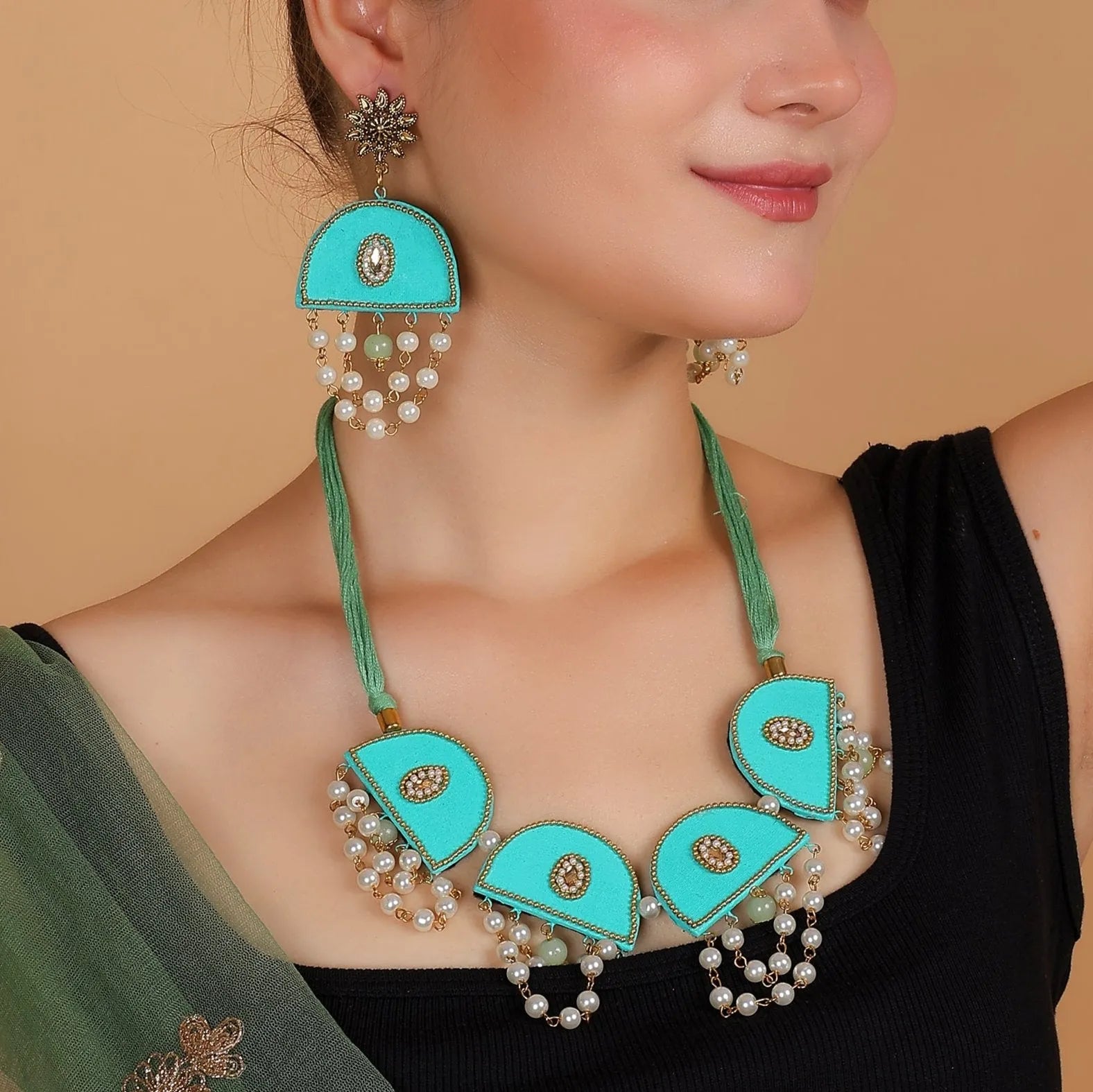 Green Dome Classic Multi Color Handmade (Choker Set) HM-NP-188 - KHOJ.CITY