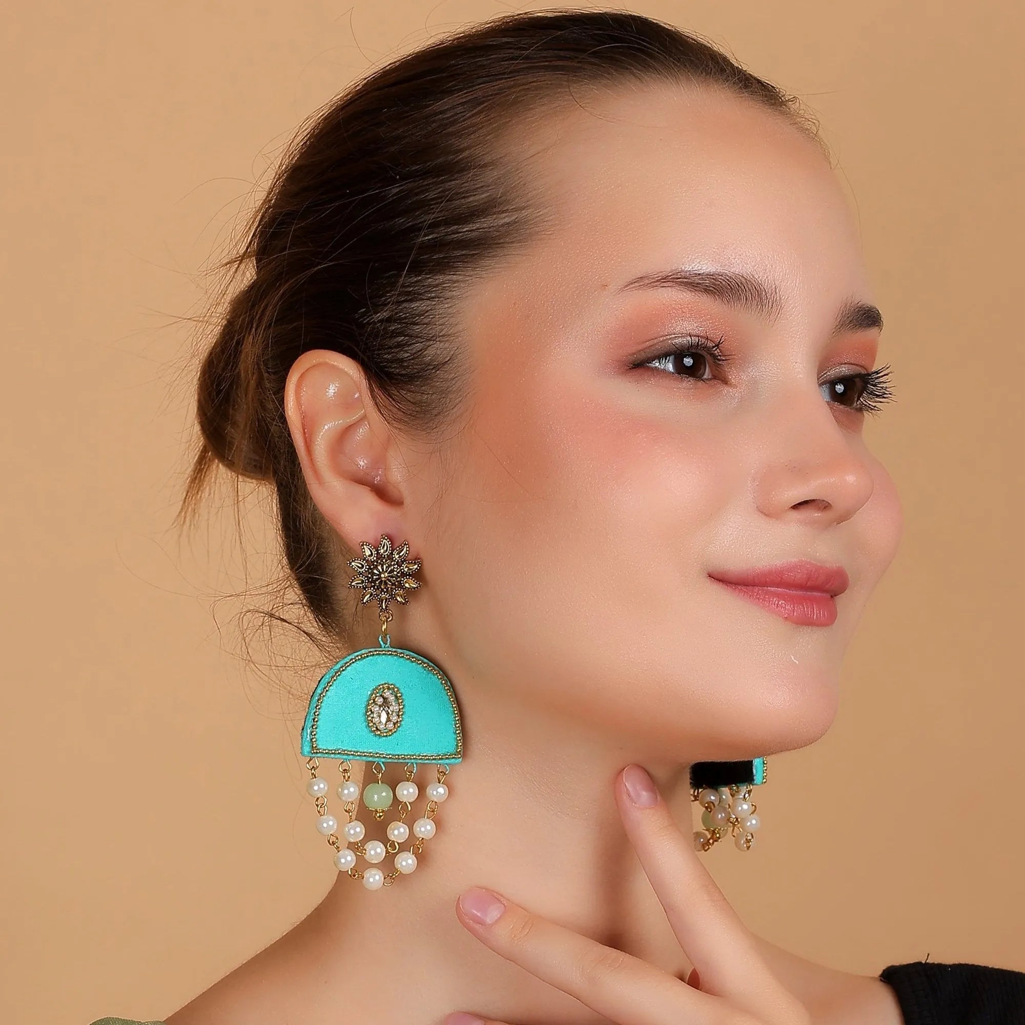 Green Dome Traditional Multi Color Handmade Drop (Earrings) HM-ER-050 - KHOJ.CITY