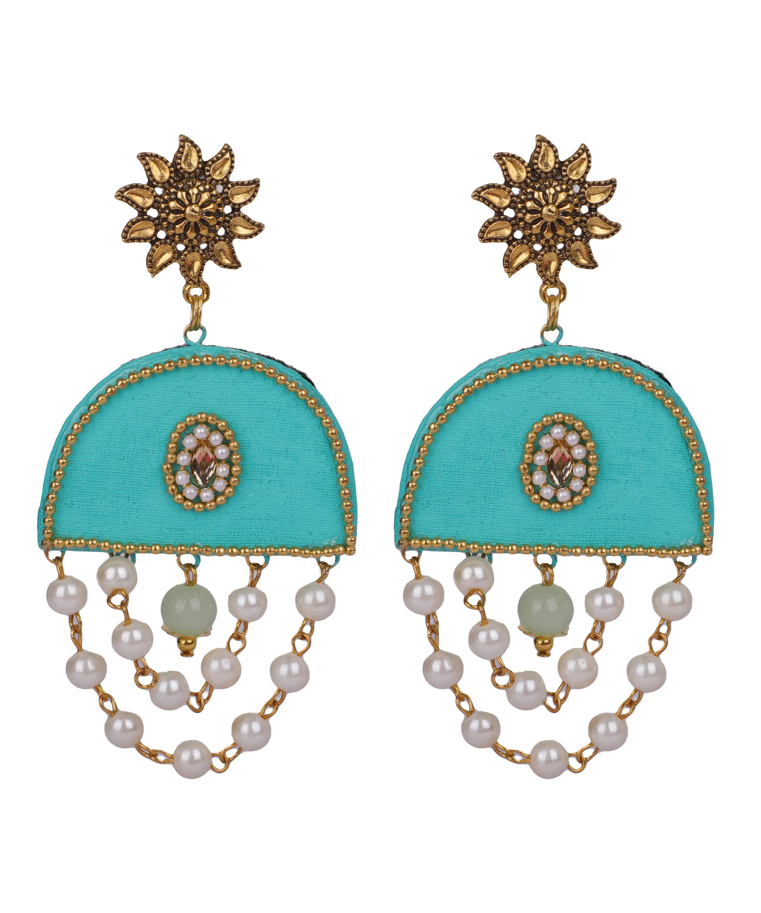 Green Dome Traditional Multi Color Handmade Drop (Earrings) HM-ER-050 - KHOJ.CITY