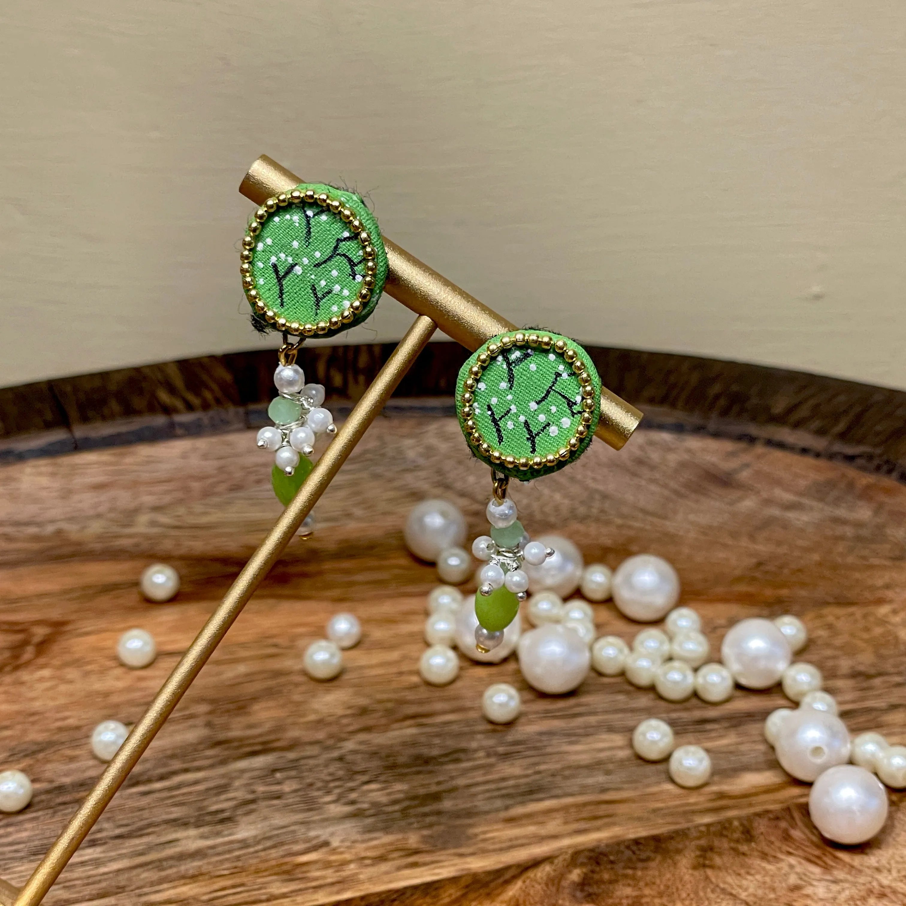 Coin Mini Classic Green Handmade Stud (Earrings) HP-ER- - KHOJ.CITY