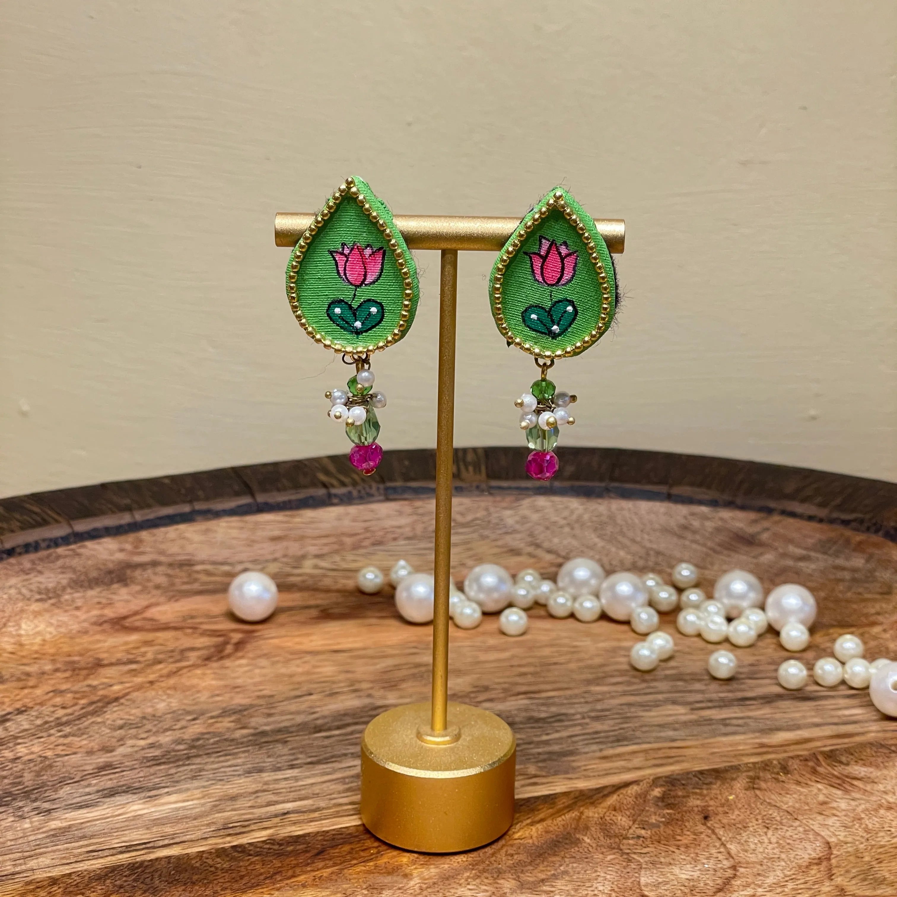 Petal Mini Classic Green Handmade Stud (Earrings) HP-ER- - KHOJ.CITY