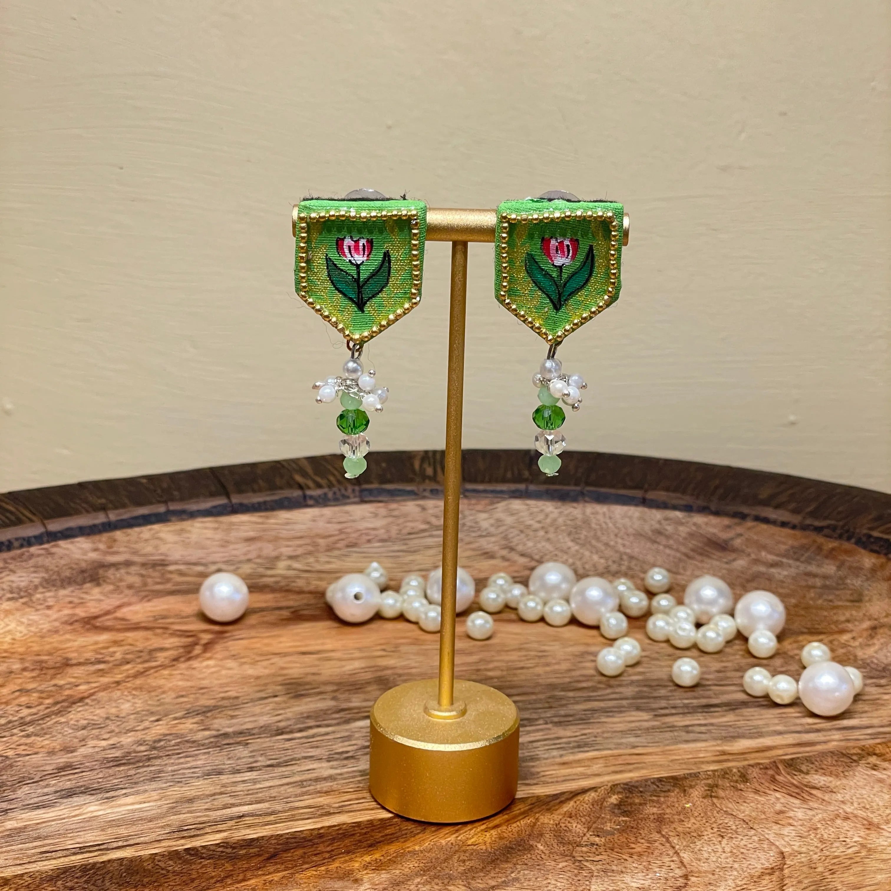 Penta Mini Classic Green Handmade Stud (Earrings) HP-ER- - KHOJ.CITY