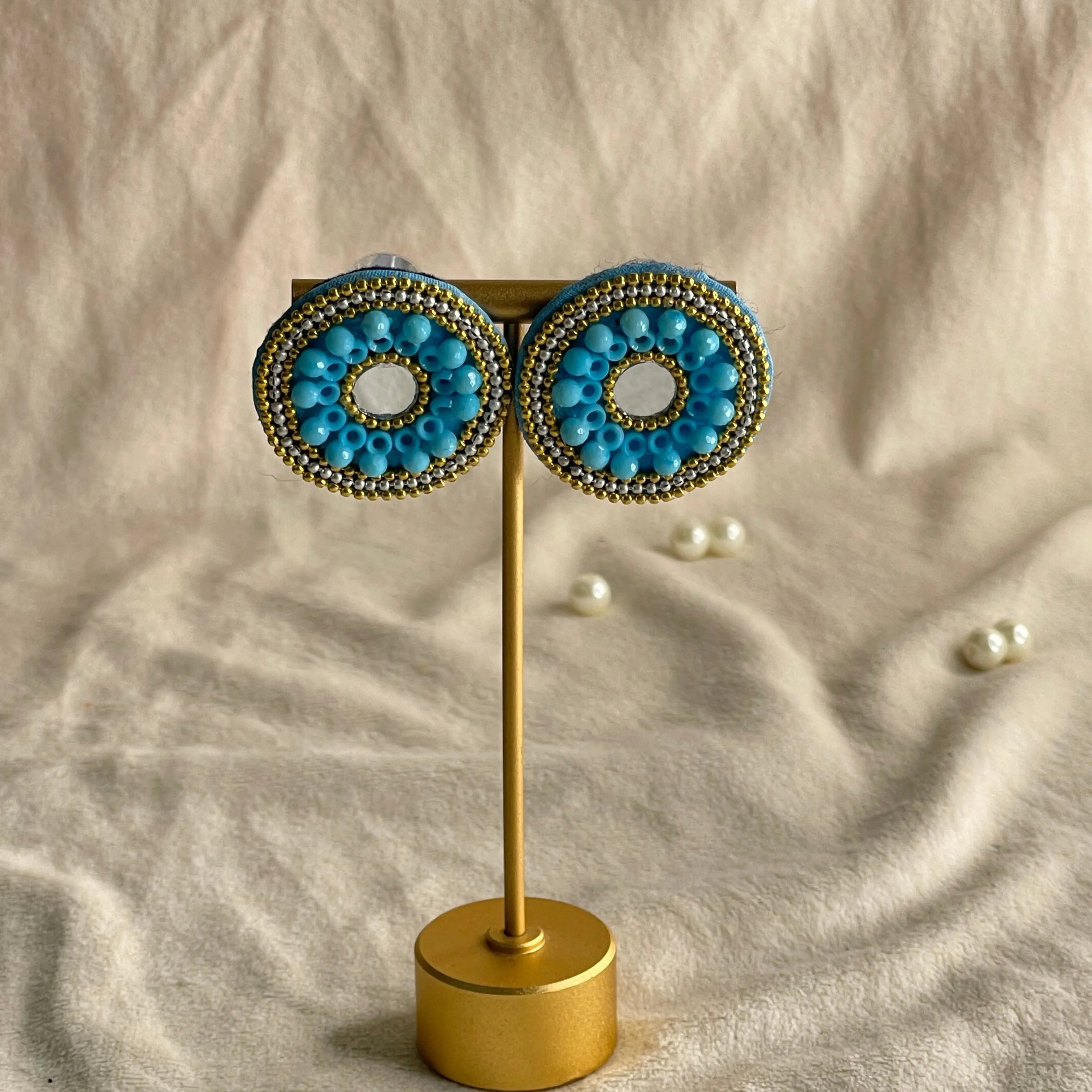 Navy Traditional Multi Color Handmade Stud (Earrings) HM-ER-052 - KHOJ.CITY