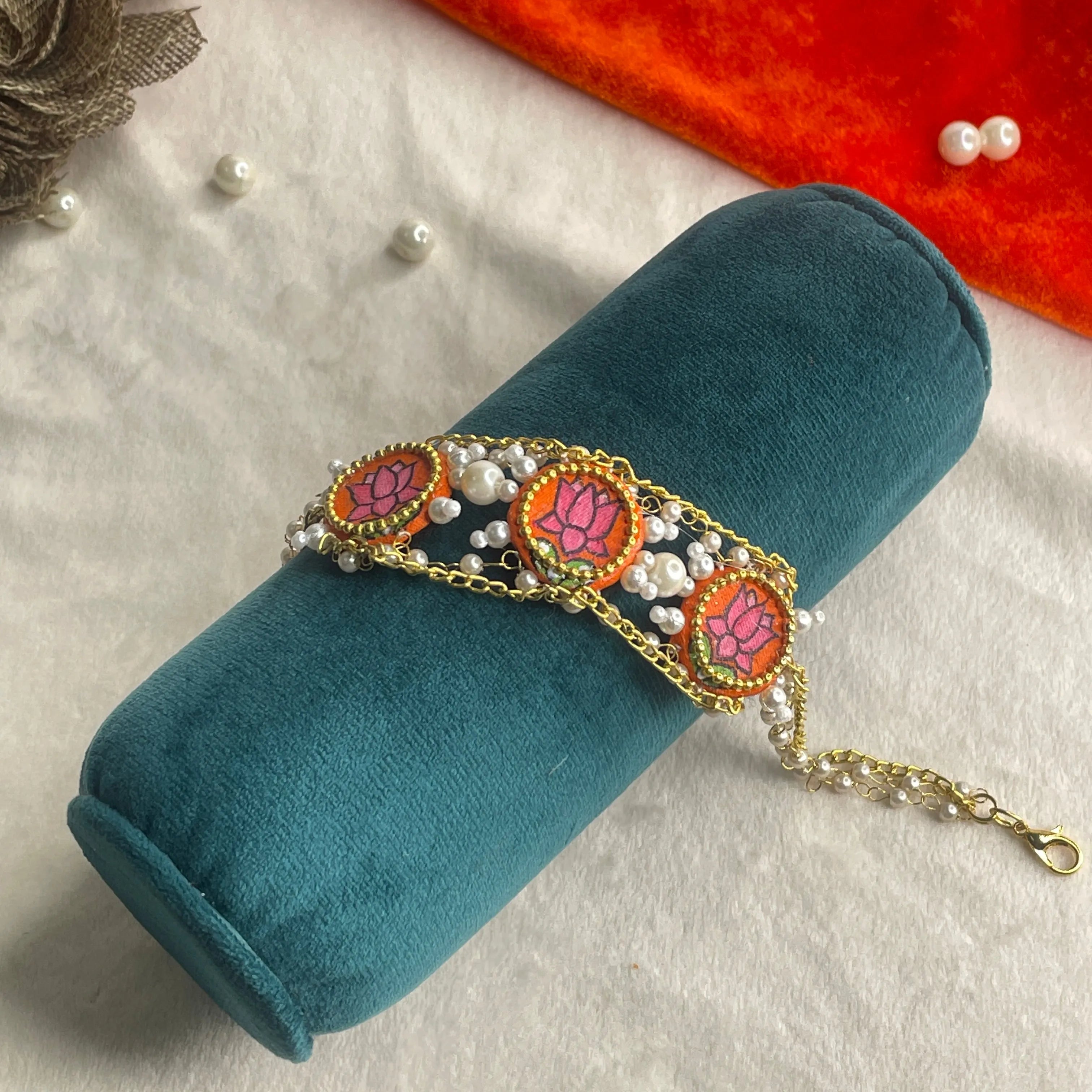 Ochre Traditional Multi Color Hand Painted (Bracelet) HP-BR-007 - KHOJ.CITY
