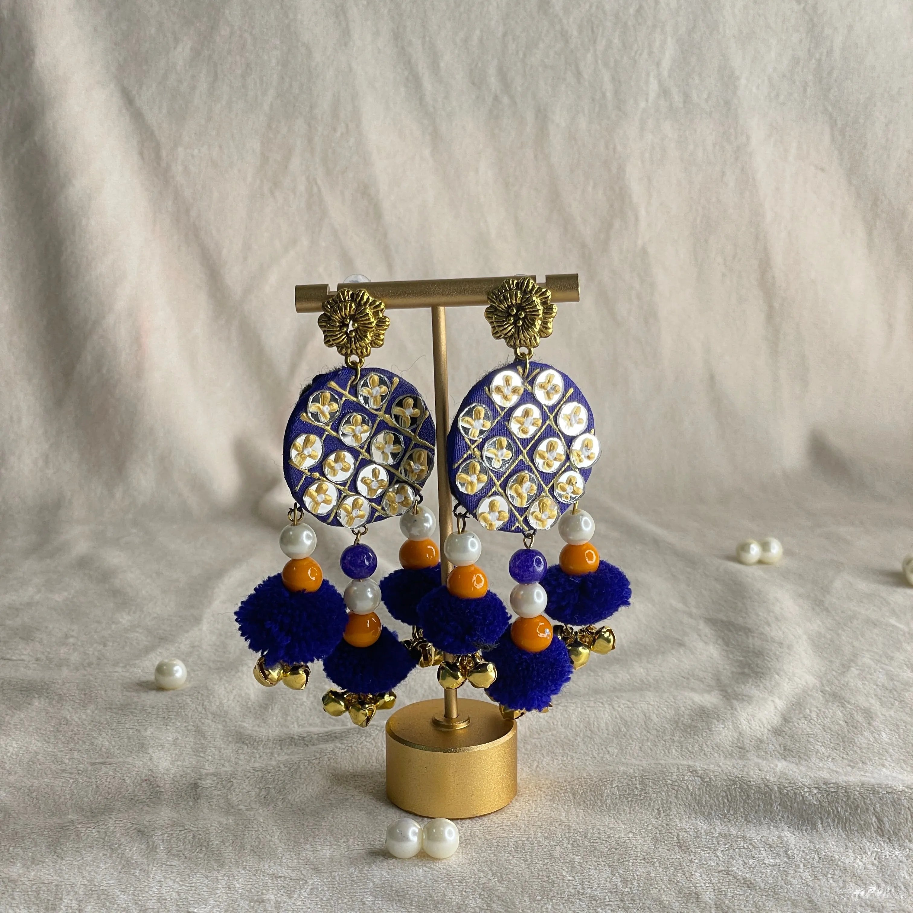 Azure Traditional Multi Color Hand Painted Drop (Earrings) HP-ER-202 - KHOJ.CITY