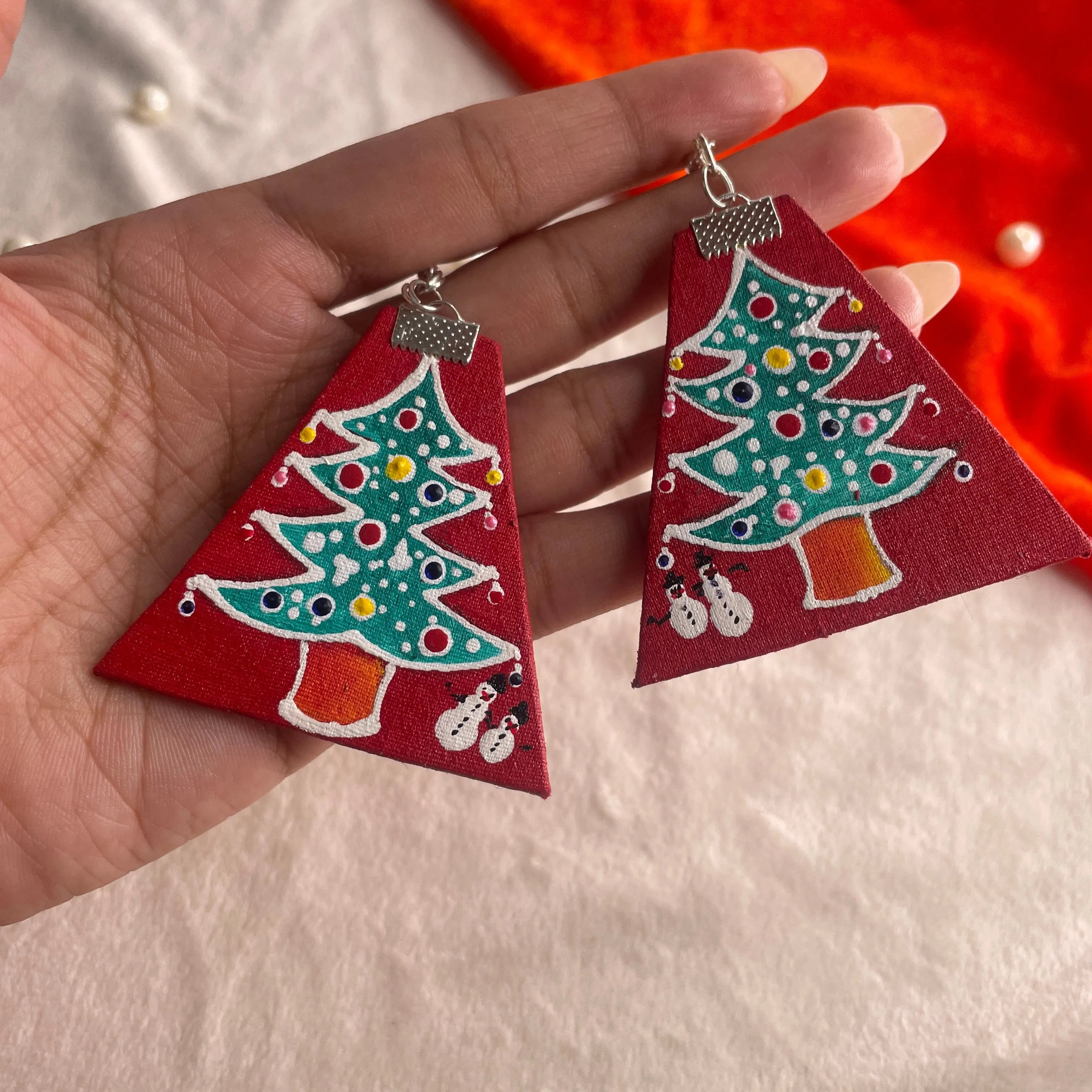 Christmas Tree Multi Color Hand Painted Drop (Earrings) HP-ER-072 - KHOJ.CITY