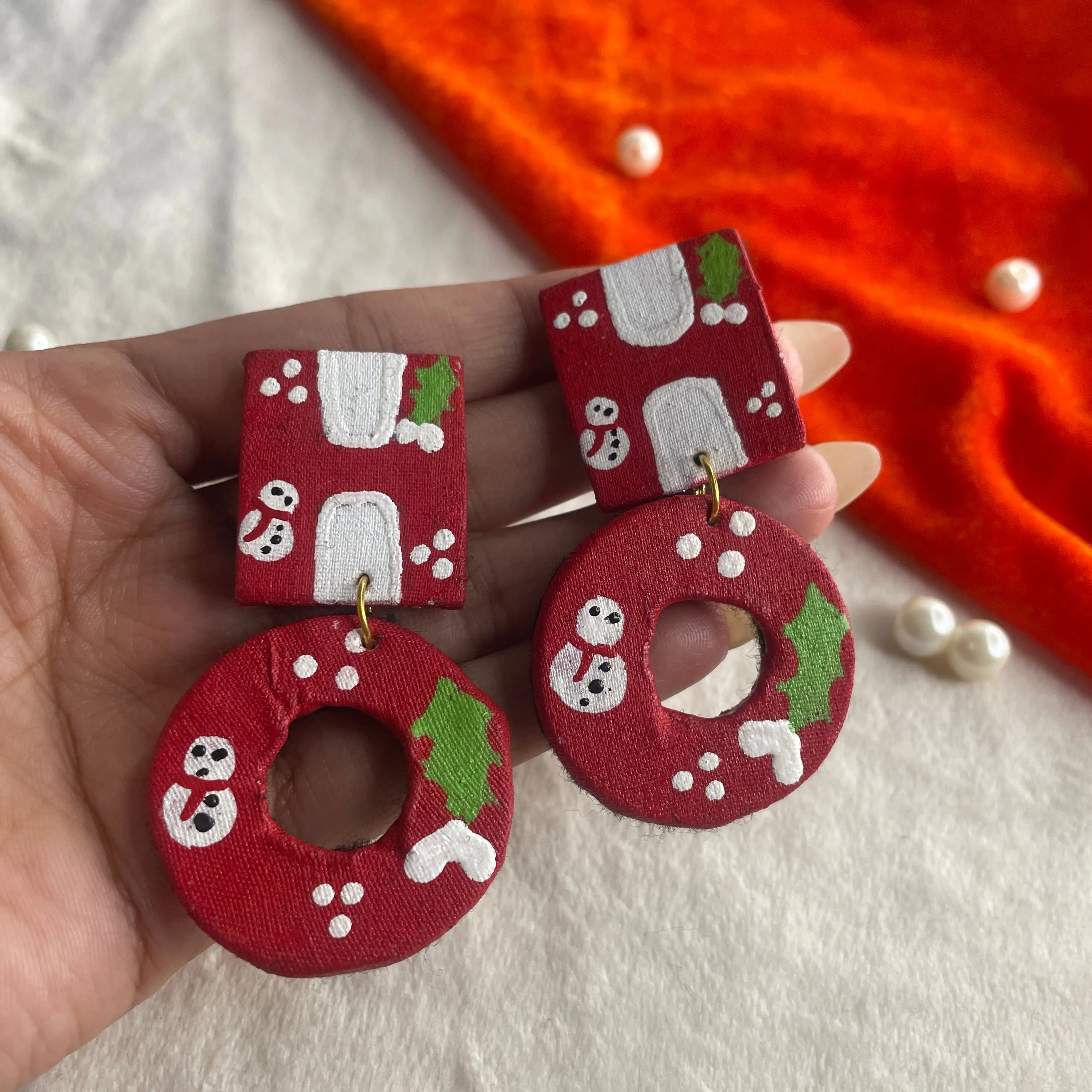 Christmas Donut Multi Color Hand Painted Stud (Earrings) HP-ER-073 - KHOJ.CITY