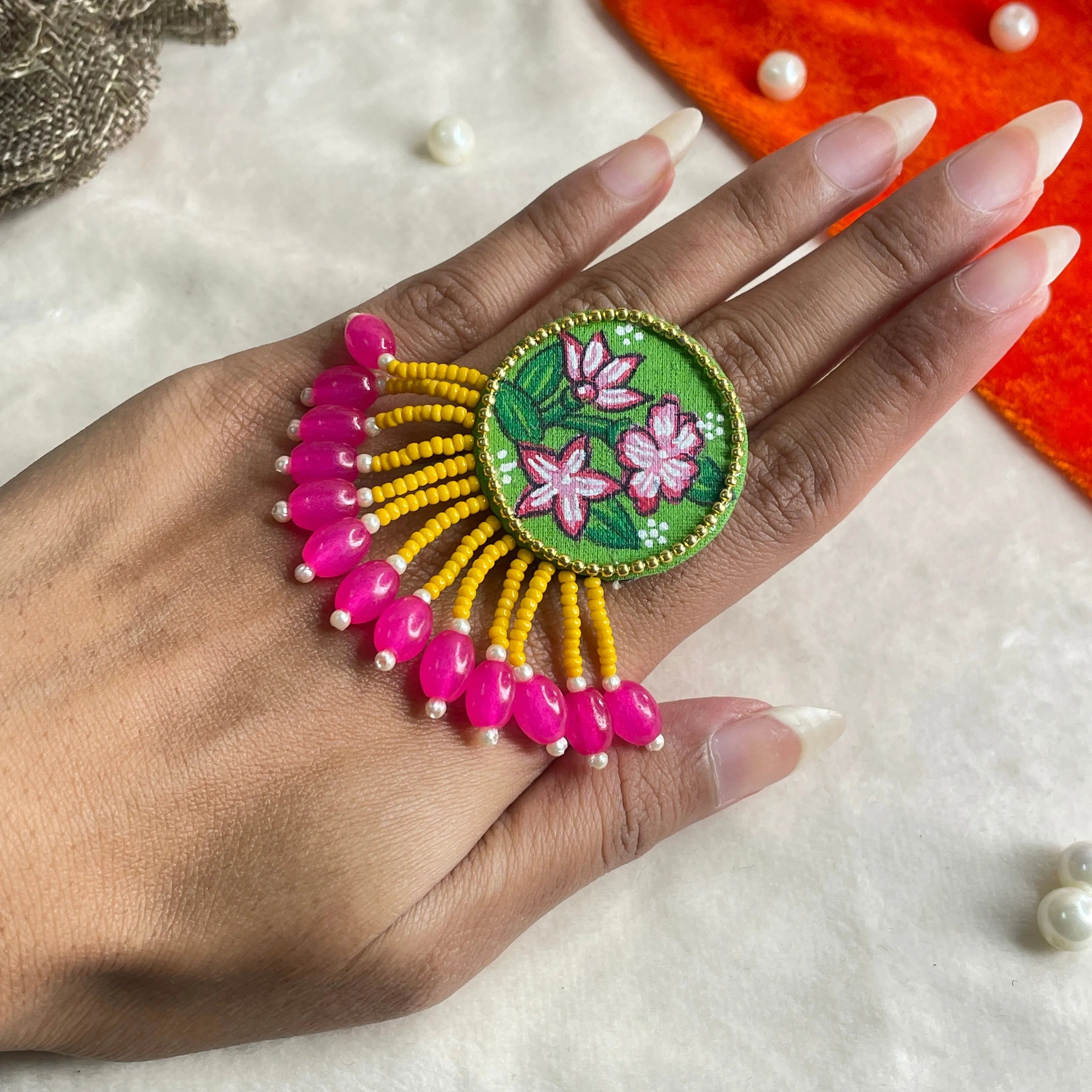 Leafy Classic Multi Color Hand Painted (Ring) HP-RG-013 - KHOJ.CITY