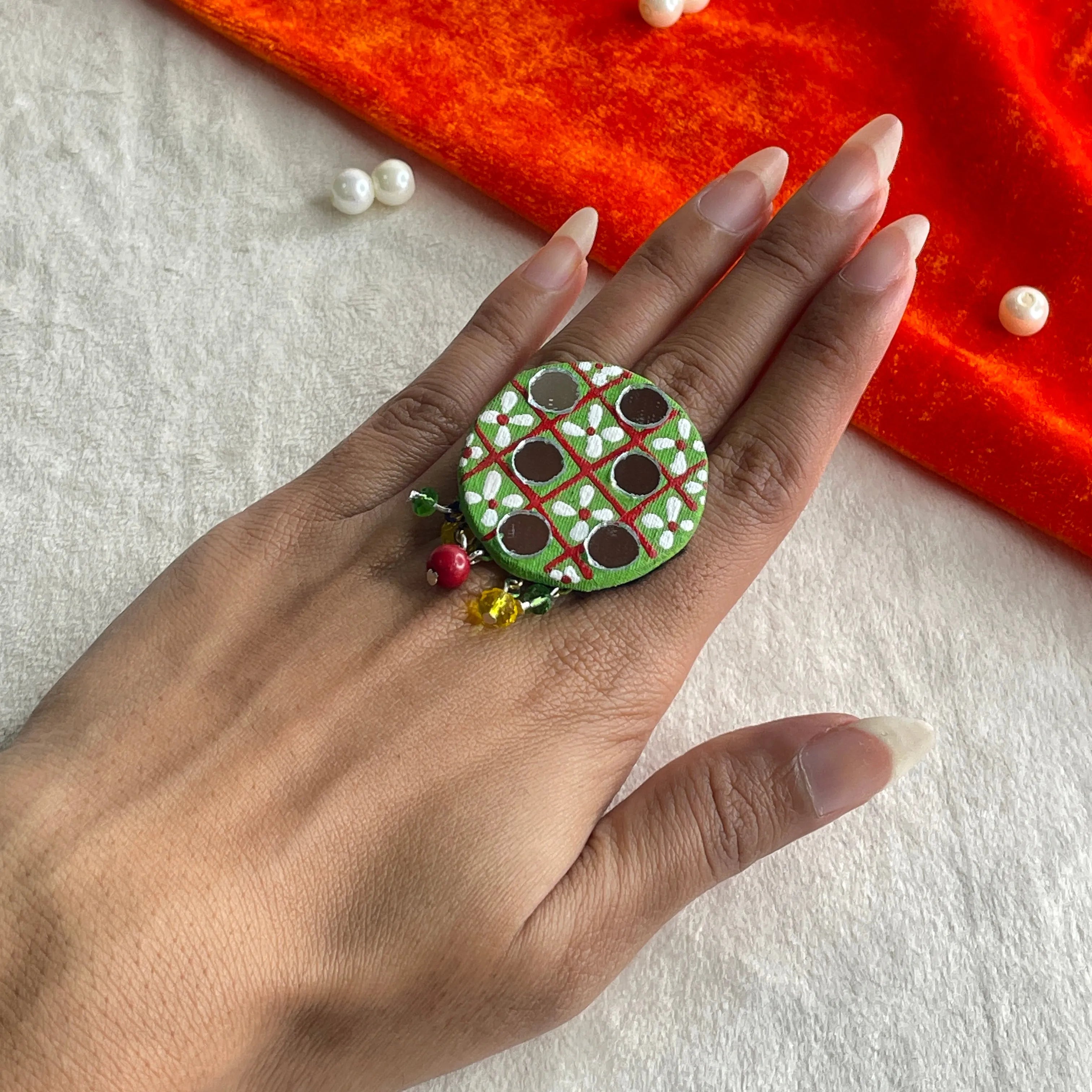 Olive Classic Multi Color Hand Painted (Ring) HP-RG-015 - KHOJ.CITY