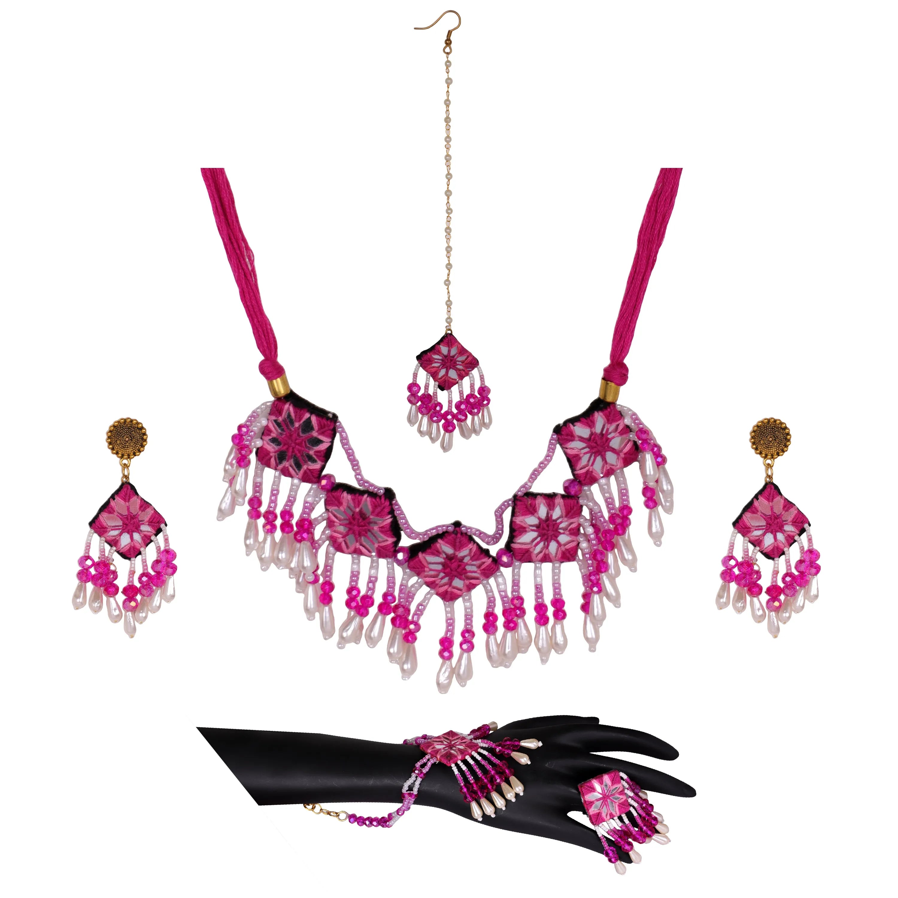 Harper Mirror Classic Multi Color Handmade Bridal Jewelry (Shaadi Set) -005 - KHOJ.CITY
