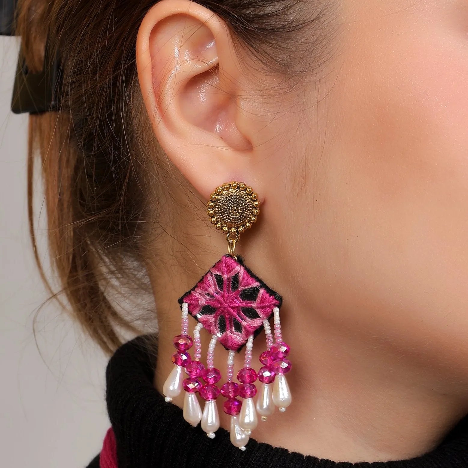 Harper Mirror Classic Multi Color Handmade Drop (Earrings) HM-ER-047 - KHOJ.CITY