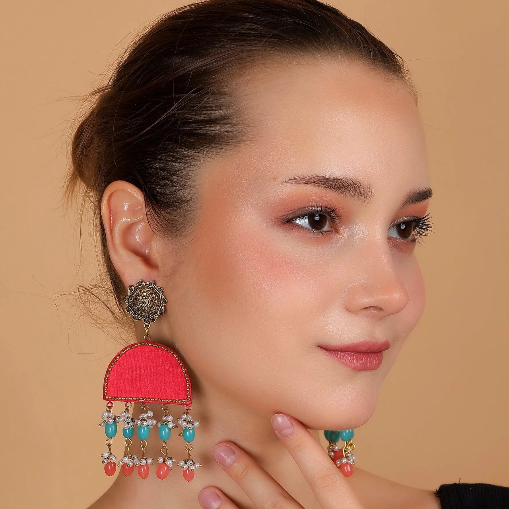 Hasti Classic Pink Hand Painted (Earring) HP-NP-077 - KHOJ.CITY