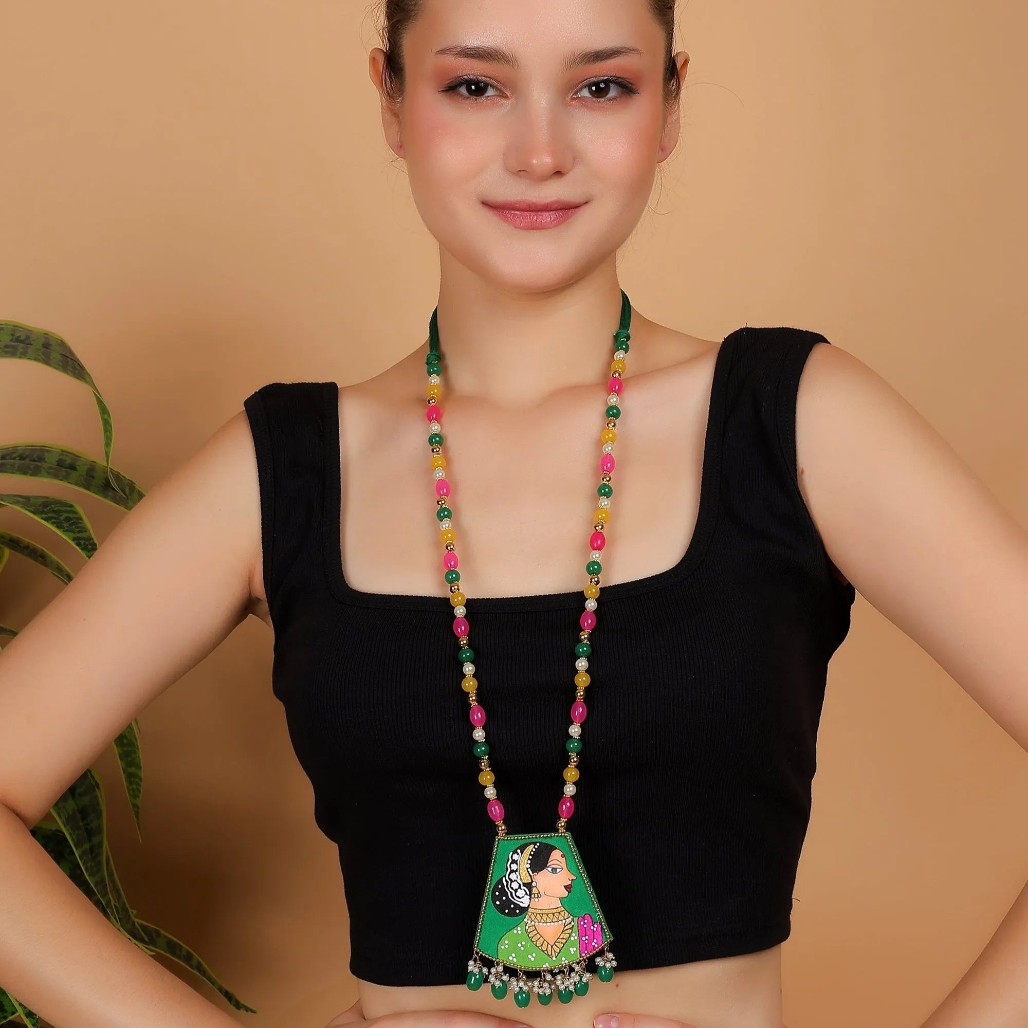 Hemlata Traditional Green Hand Painted (Necklace) HP-NP-044 - KHOJ.CITY