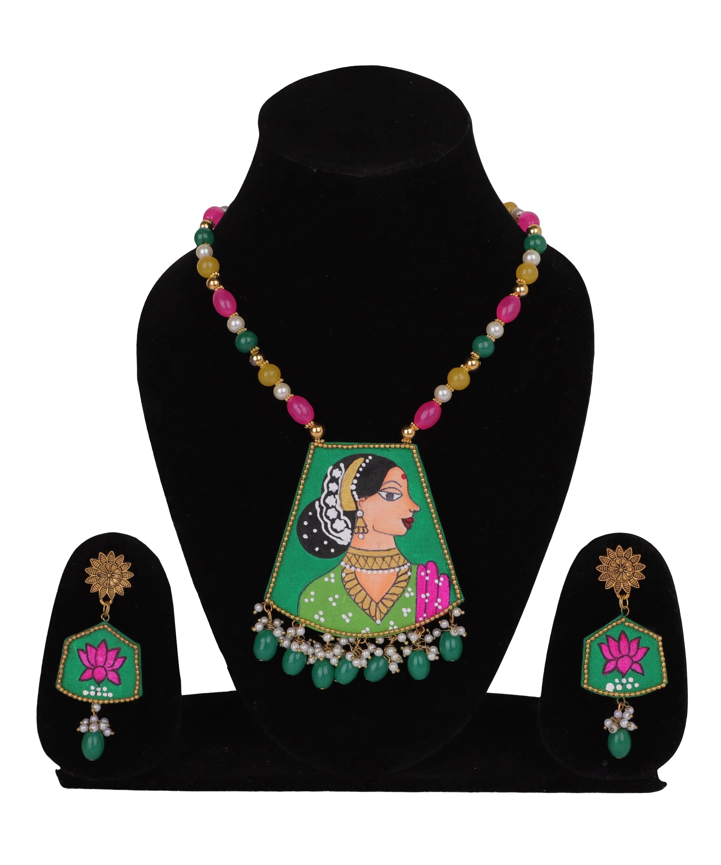 Hemlata Traditional Green Hand Painted (Necklace Set) HP-NP-190 - KHOJ.CITY