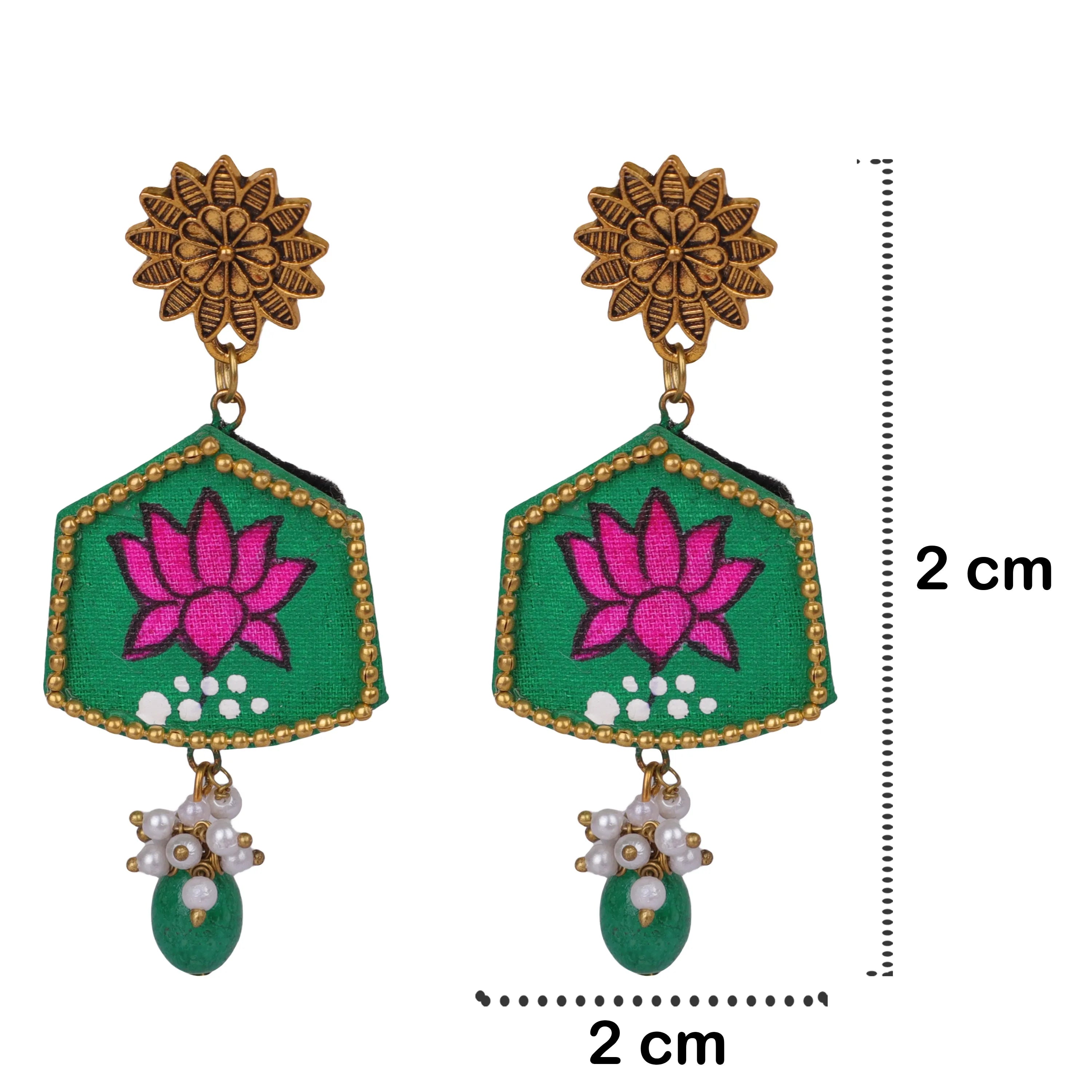 Hemlata Traditional Green Hand Painted Drop (Earrings) HP-ER-078 - KHOJ.CITY