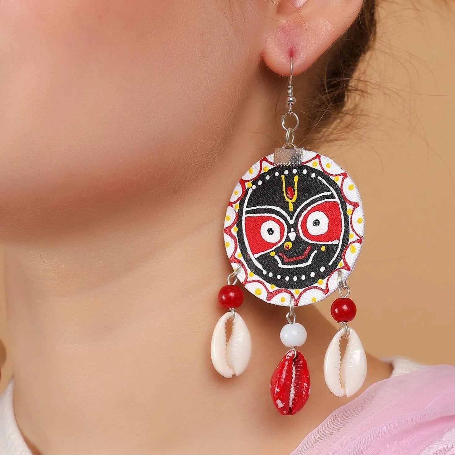 Jagabandhu Traditional Multi Color Hand Painted Drop (Earrings) HP-ER-079 - KHOJ.CITY