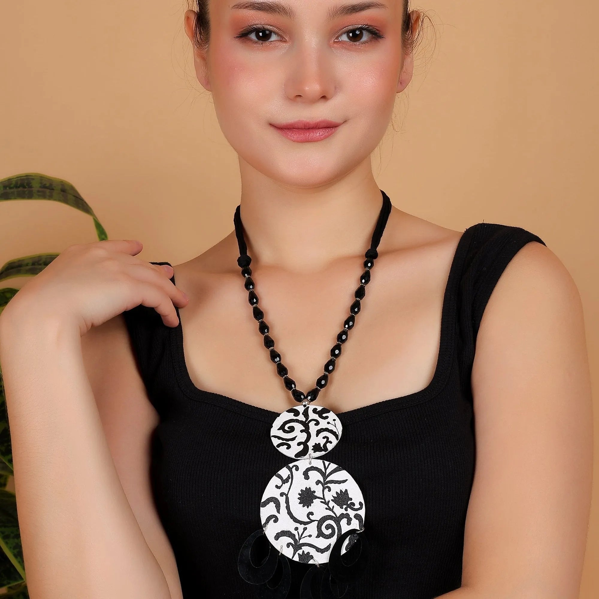Jet Black Classic Multi Color Hand Painted (Necklace Set) HP-NP-192 - KHOJ.CITY