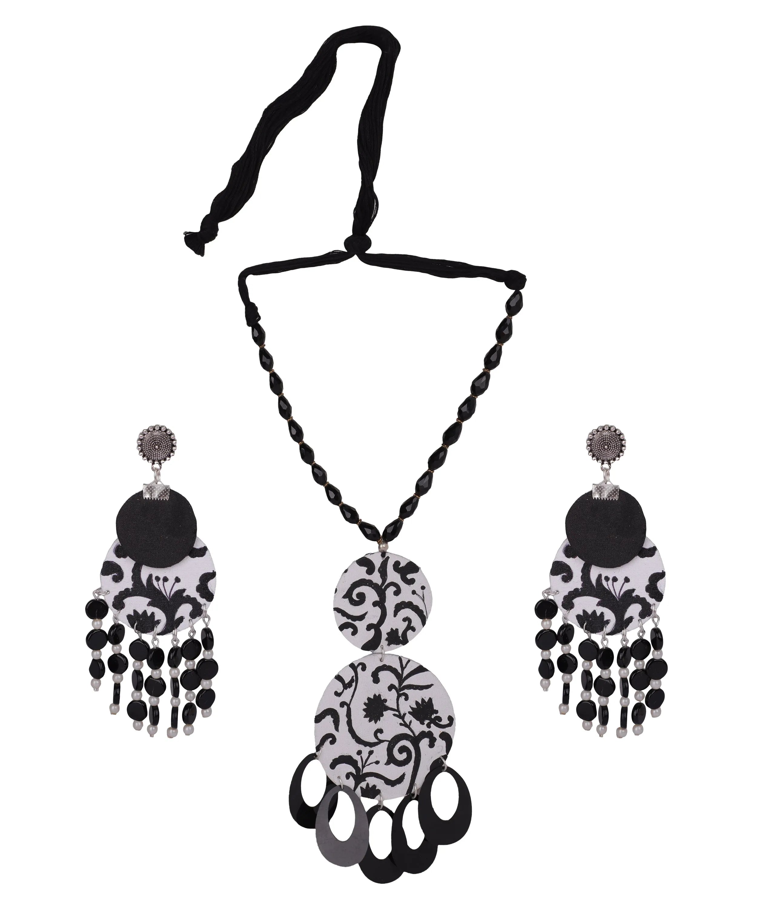 Jet Black Classic Multi Color Hand Painted (Necklace Set) HP-NP-192 - KHOJ.CITY