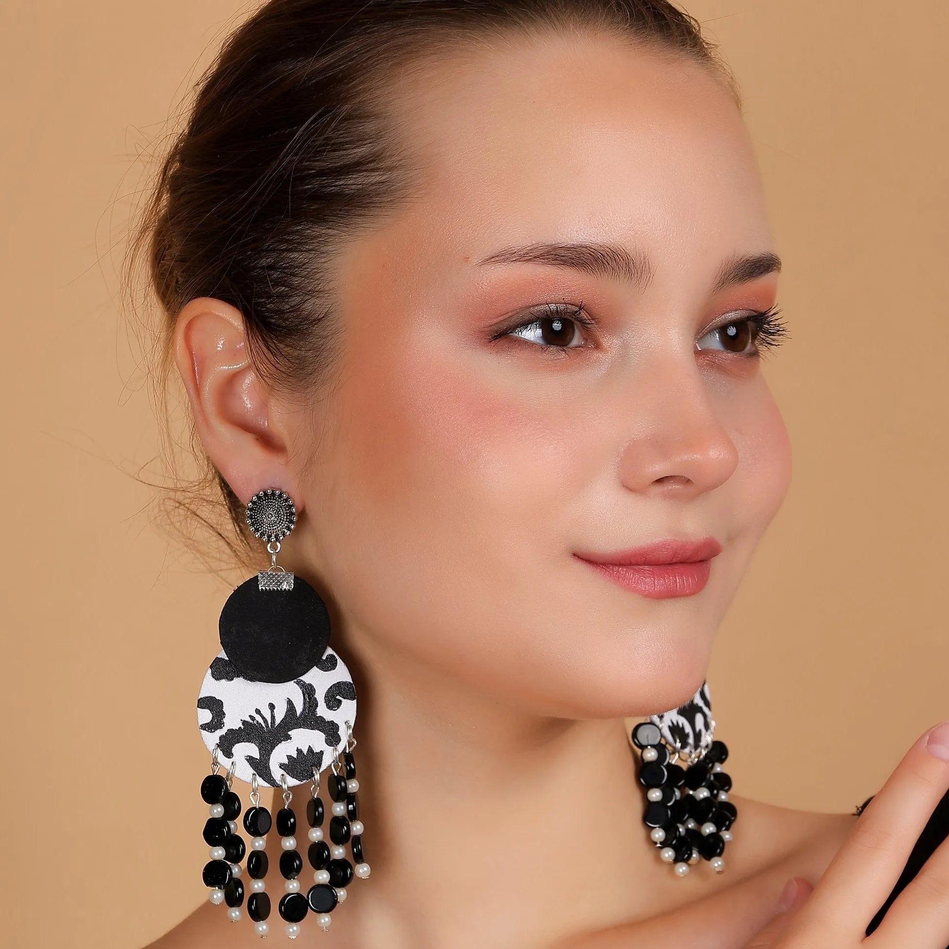 Jet Black Traditional Multi Color Hand Painted Drop (Earrings) HP-ER-083 - KHOJ.CITY