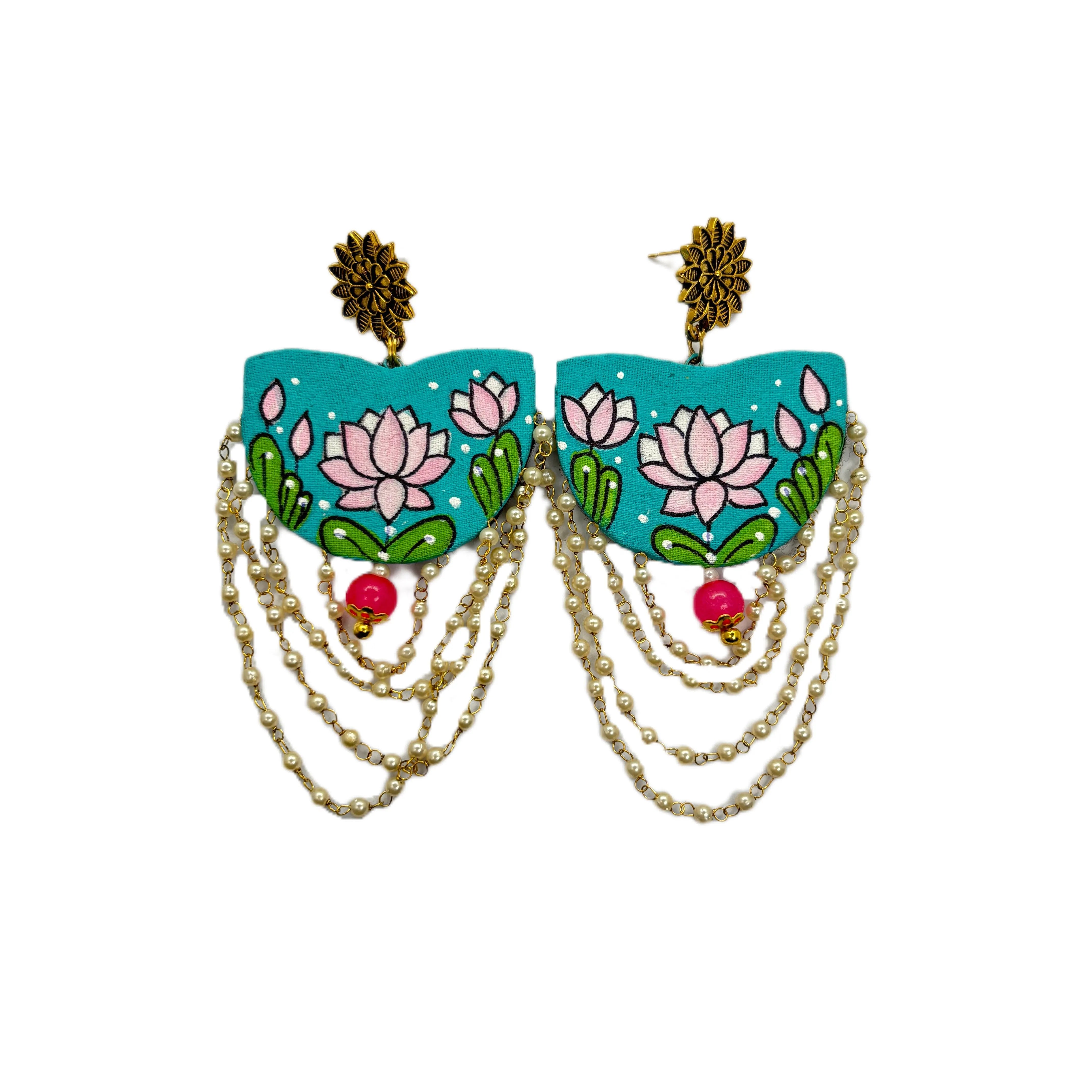 Kaatyayani Traditional Teal Blue Hand Painted Drop (Earrings) HP-ER-166 - KHOJ.CITY