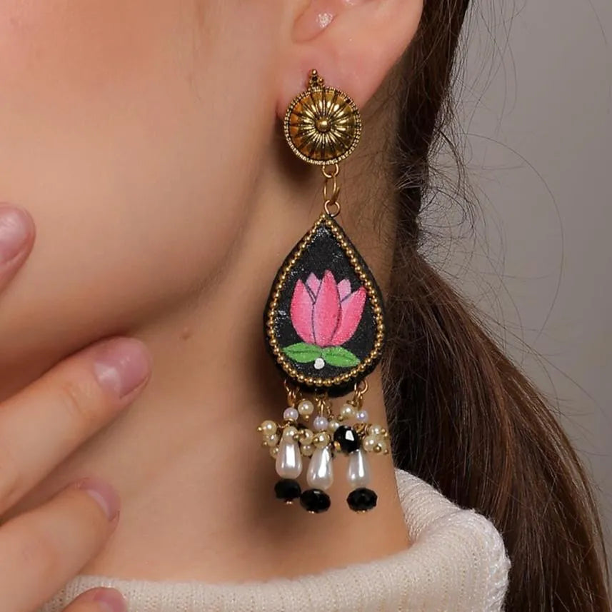 Kali Black Classic Hand Painted (Necklace Set) HP-NP-193 - KHOJ.CITY