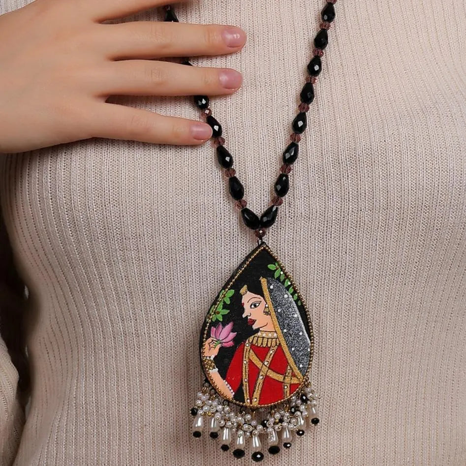Kali Black Classic Hand Painted (Necklace Set) HP-NP-193 - KHOJ.CITY