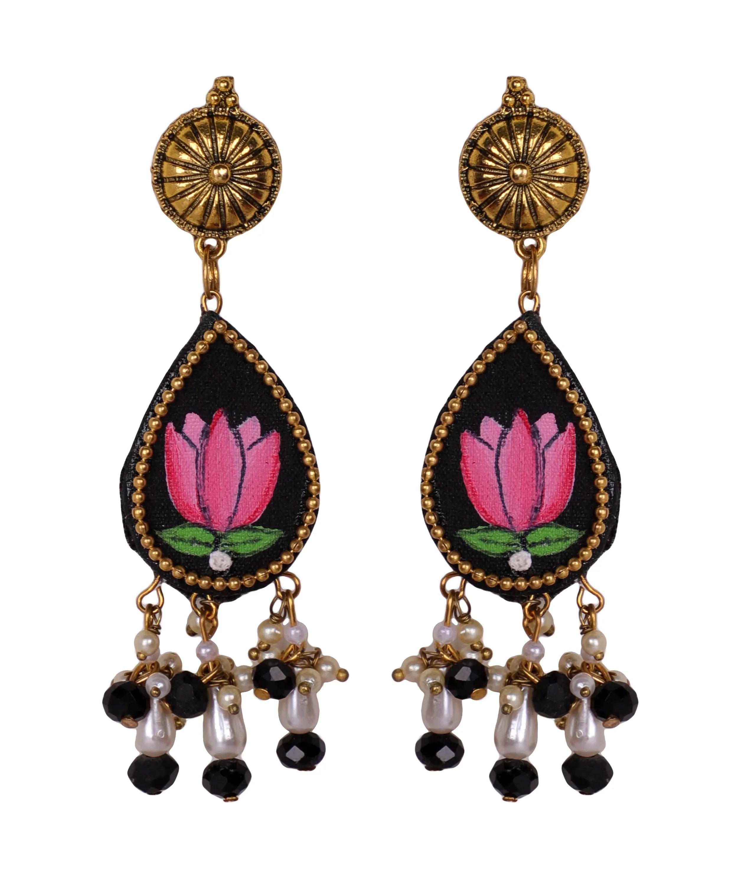 Kali Black Multi Color Hand Painted Drop (Earrings) HP-ER-206 - KHOJ.CITY