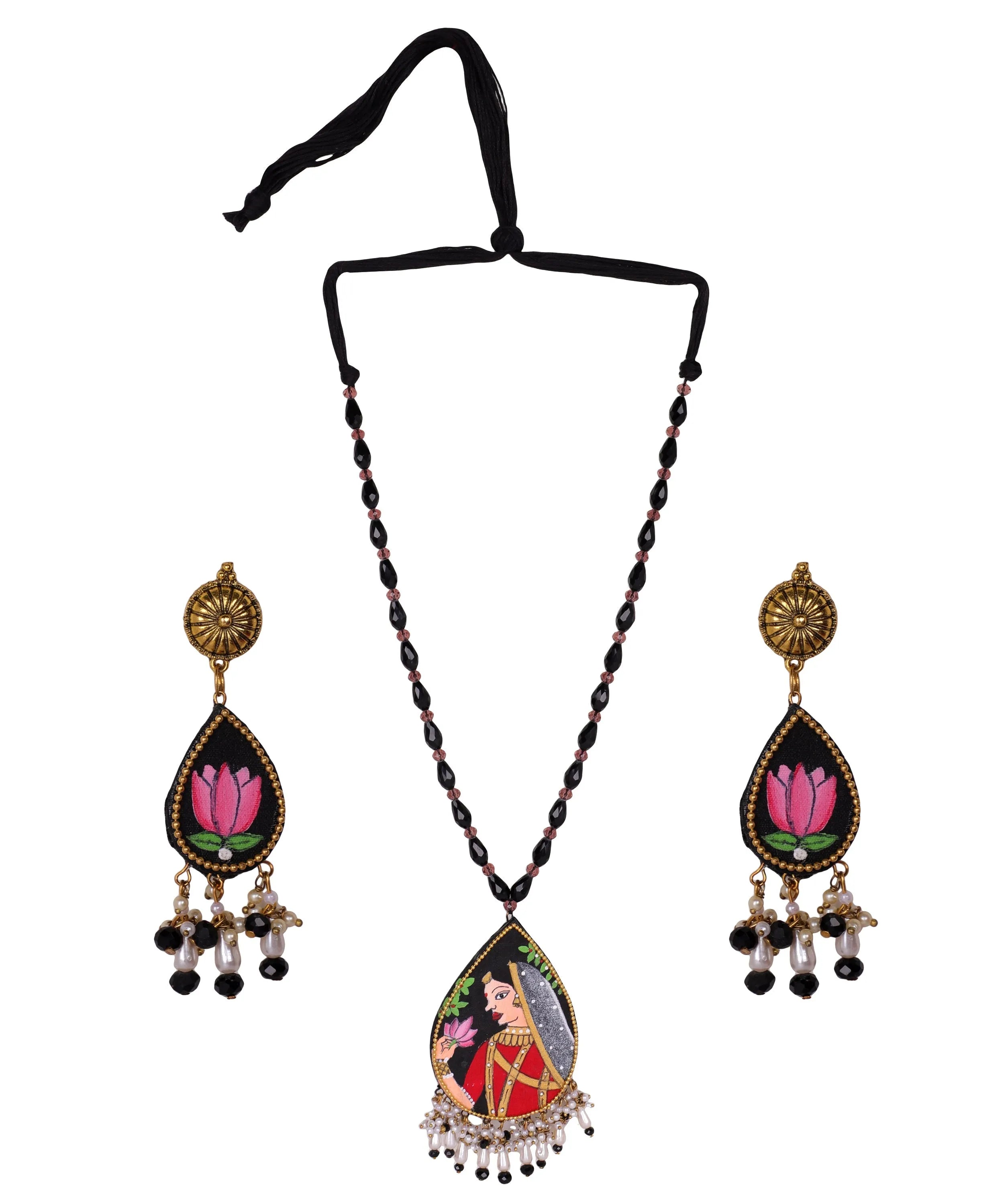 Kali Black Classic Hand Painted (Necklace Set) HP-NP-193 - KHOJ.CITY