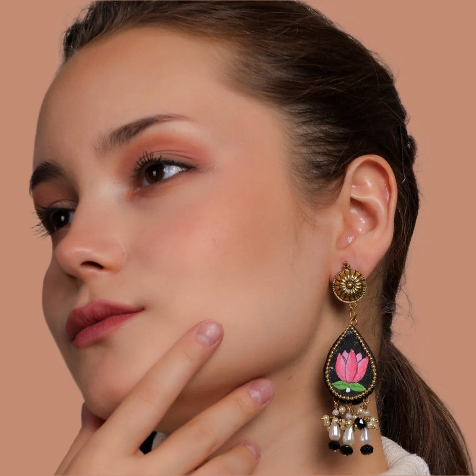 Kali Black Multi Color Hand Painted Drop (Earrings) HP-ER-206 - KHOJ.CITY