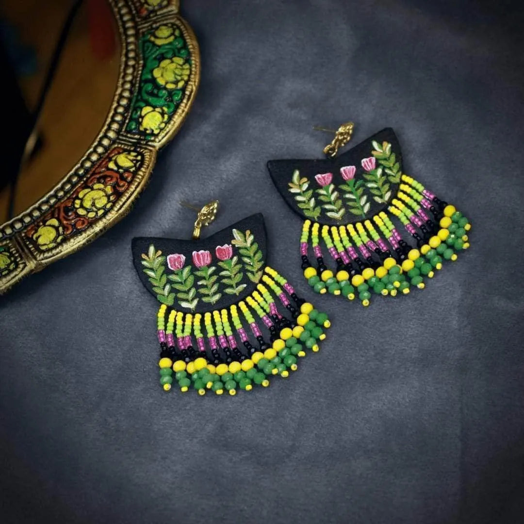 Madge Traditional Multi Color Hand Painted Drop (Earrings) HP-ER-096 - KHOJ.CITY