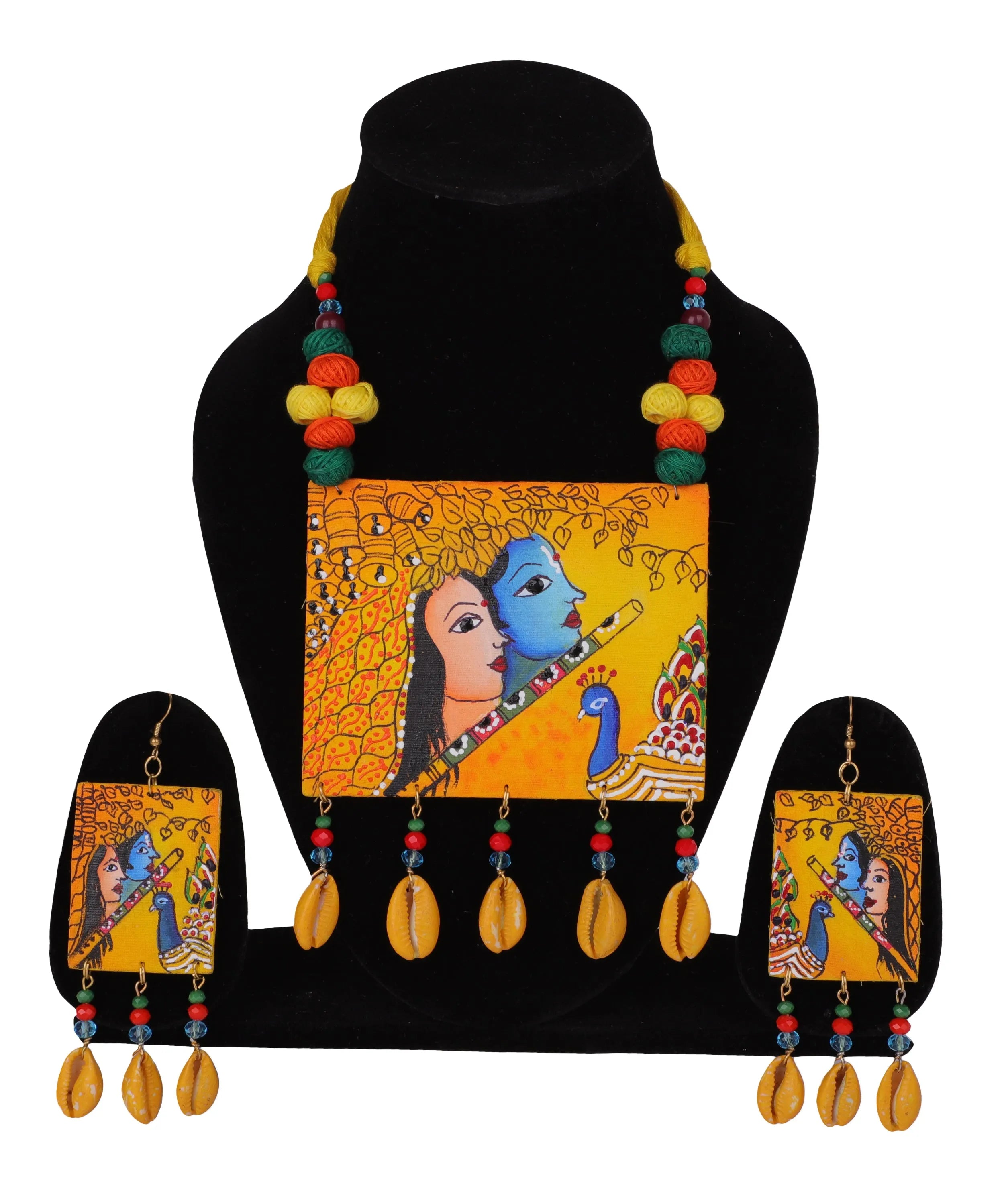 Mayuresh Brij Ke Kanha Traditional Multi Color Hand Painted (Necklace Set) HP-NP-194 - KHOJ.CITY