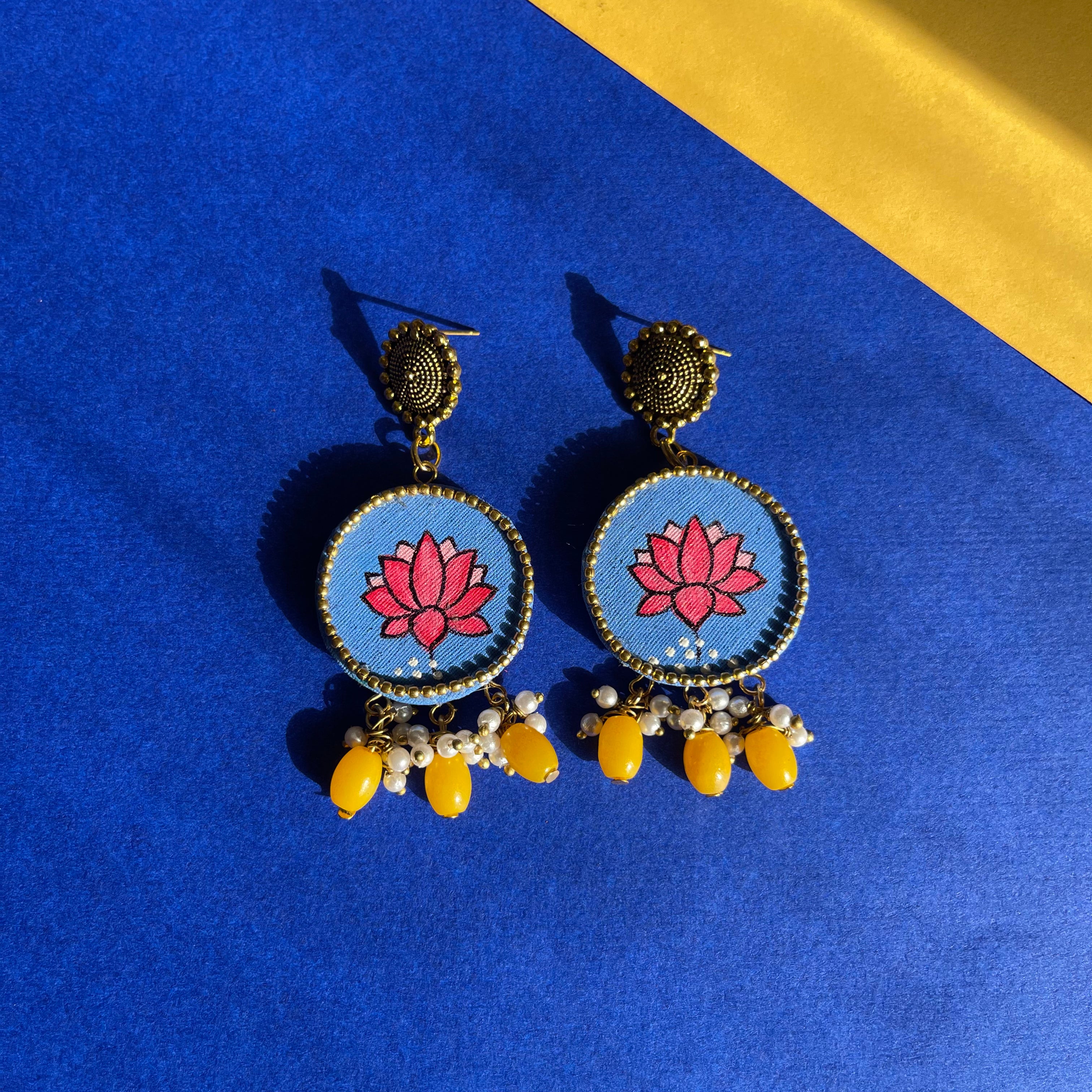 Meera Traditional Blue Hand Painted Drop (Earrings) HP-ER-208 - KHOJ.CITY