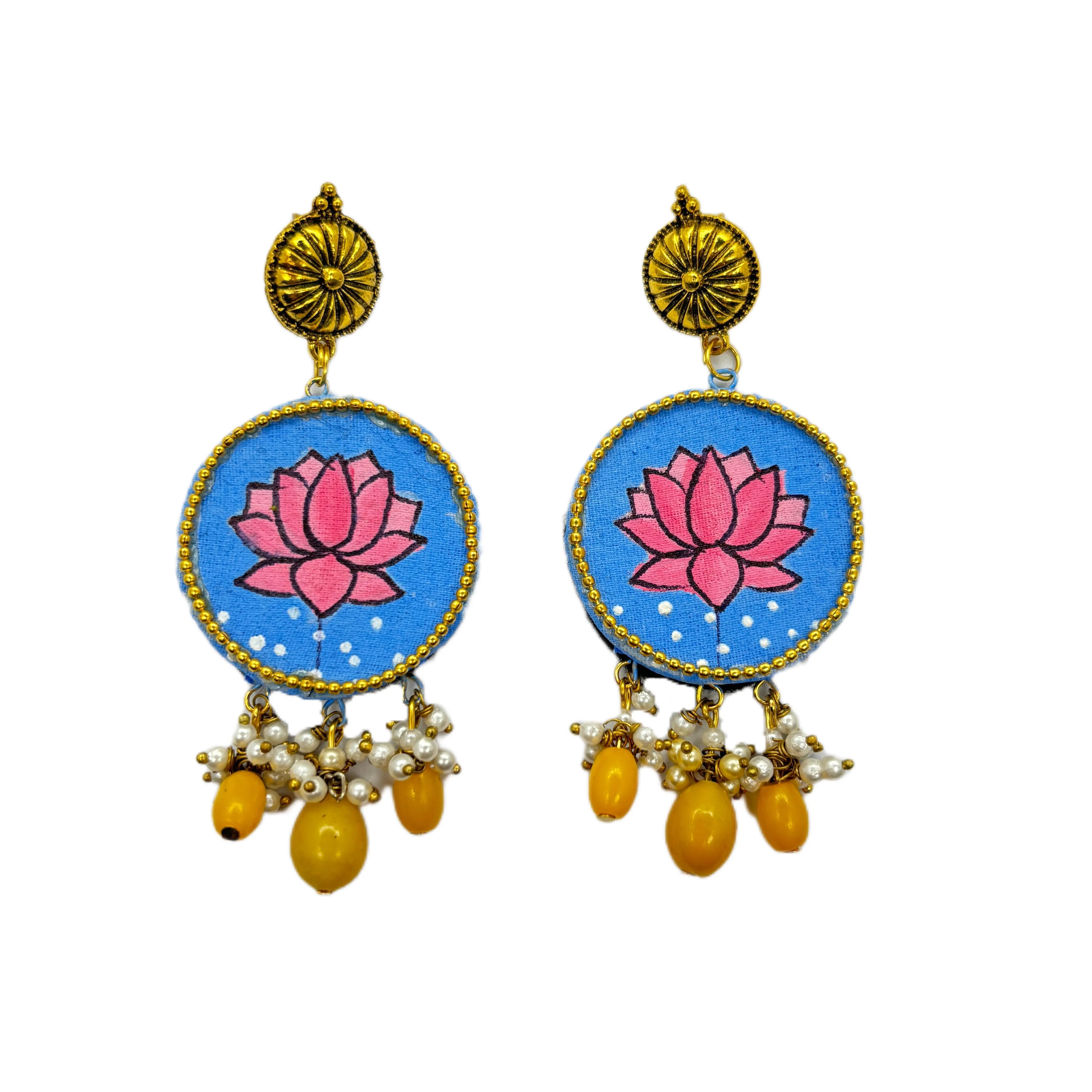 Meera Traditional Blue Hand Painted Drop (Earrings) HP-ER-208 - KHOJ.CITY