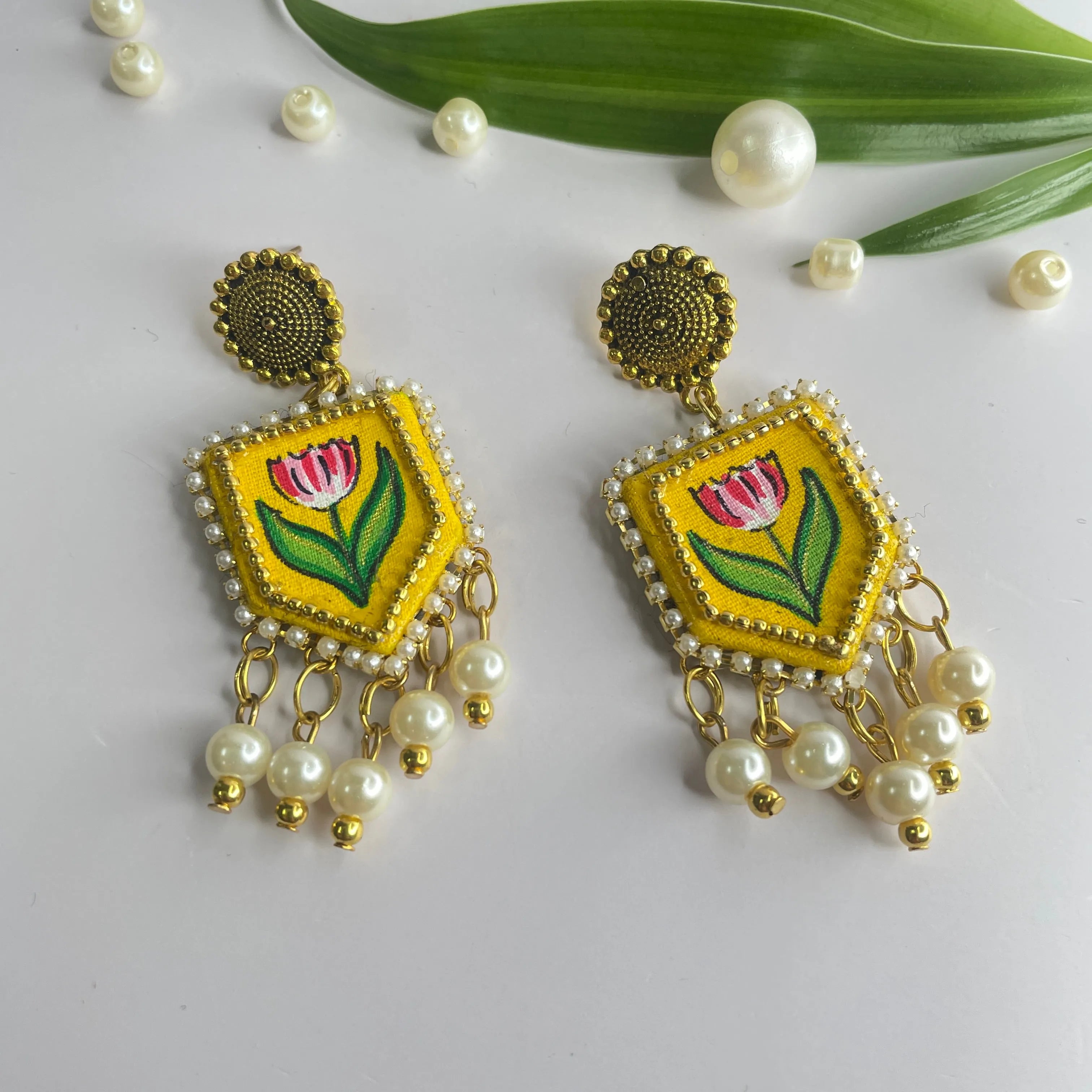 Adhira Classic Haldi Yellow Handmade Drop (Earrings) HP-ER- - KHOJ.CITY
