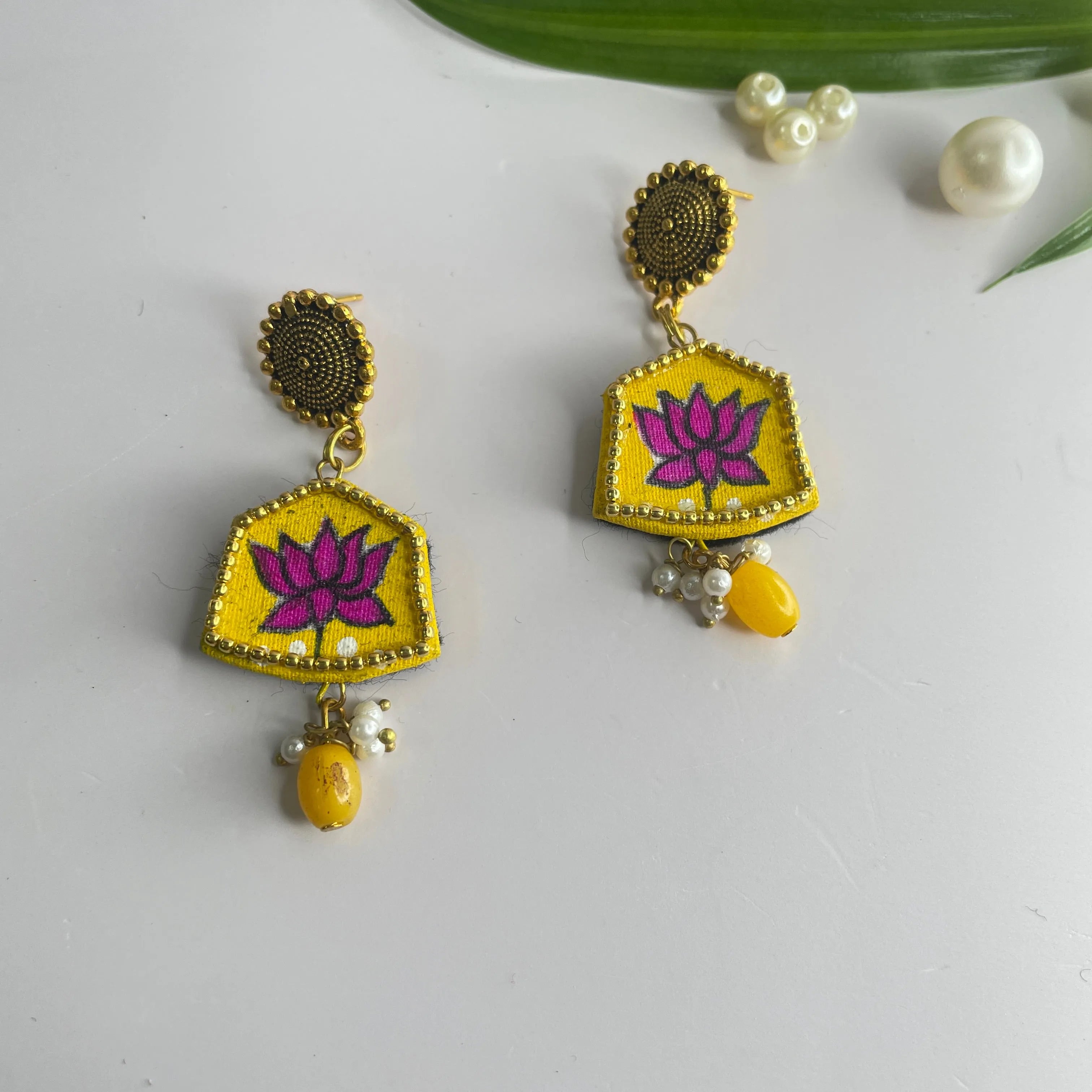 Hemlata Traditional Yellow Handmade Drop (Earrings) HP-ER- - KHOJ.CITY
