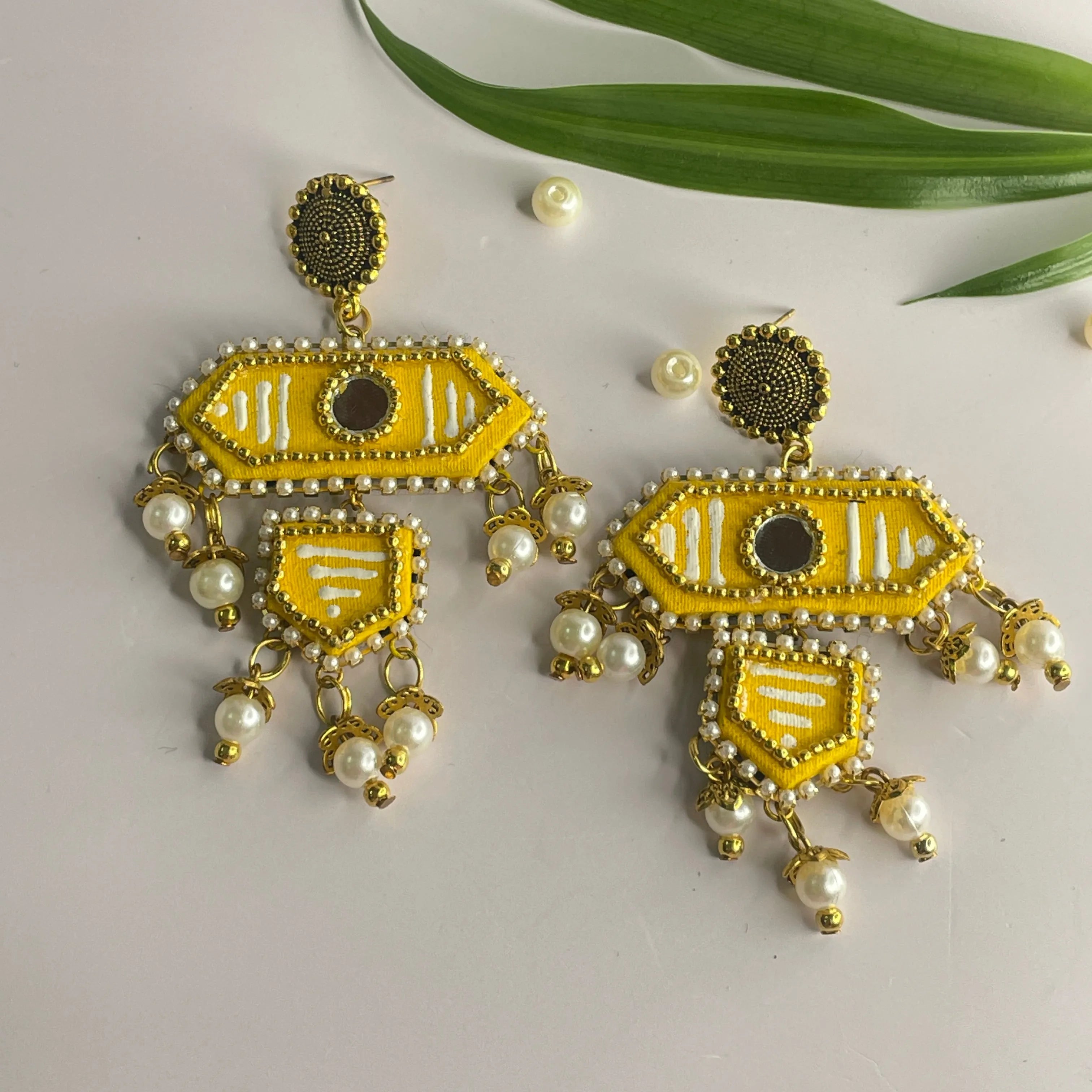 Nalini Traditional Yellow Handmade Drop (Earrings) HP-ER- - KHOJ.CITY