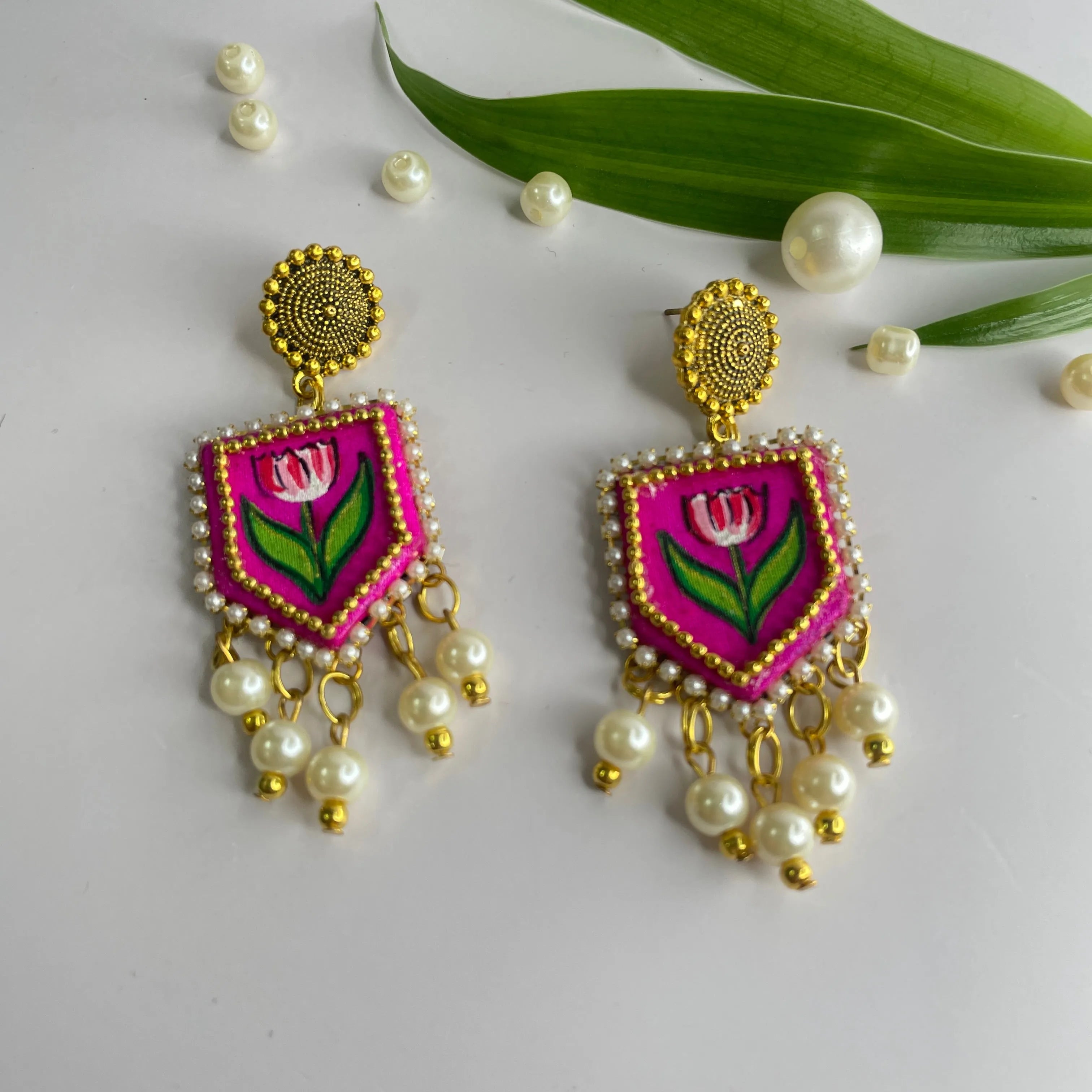 Adhira Classic Dark Pink Handmade Drop (Earrings) HP-ER- - KHOJ.CITY