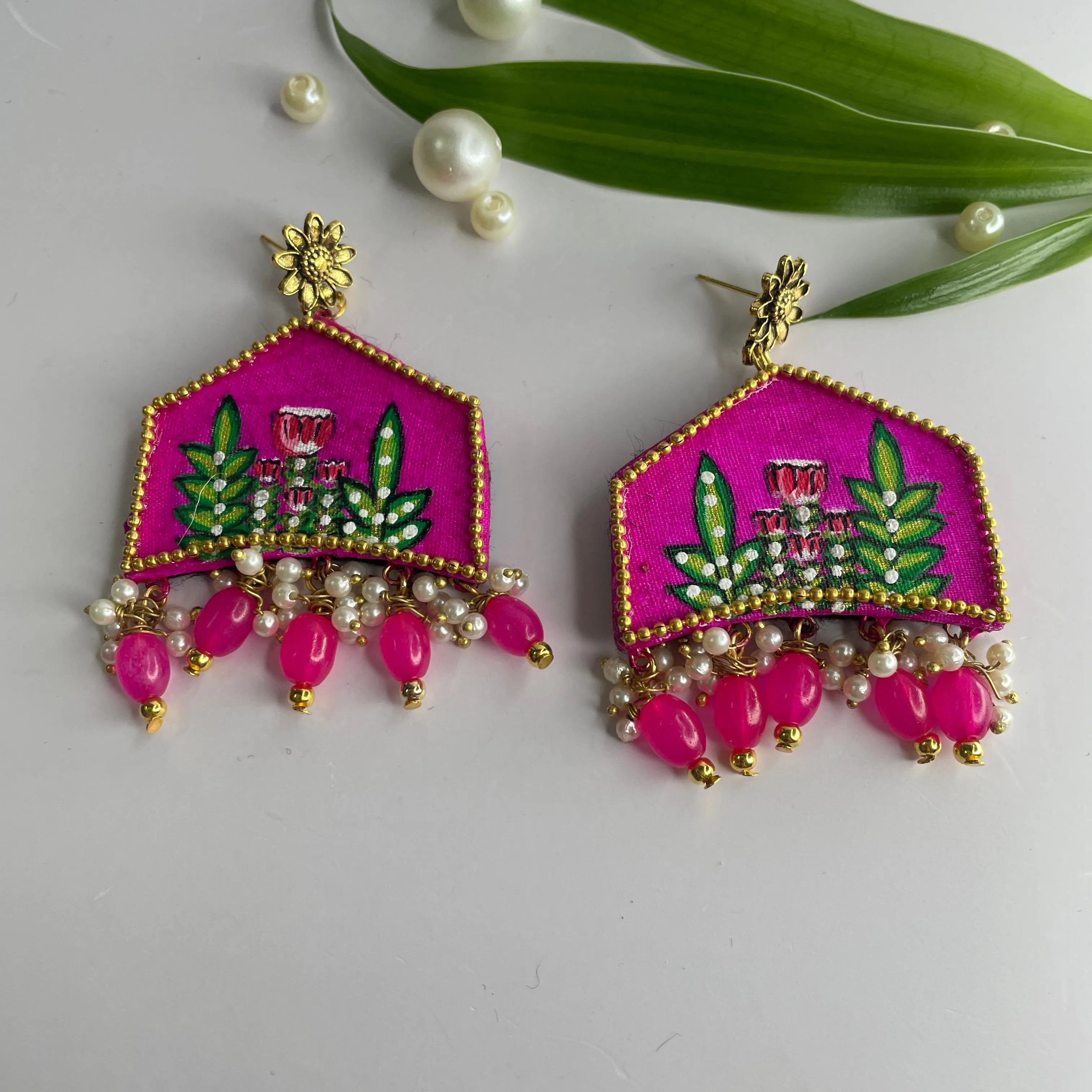 Tulipa Traditional Dark Pink Handmade Drop (Earrings) HP-ER- - KHOJ.CITY