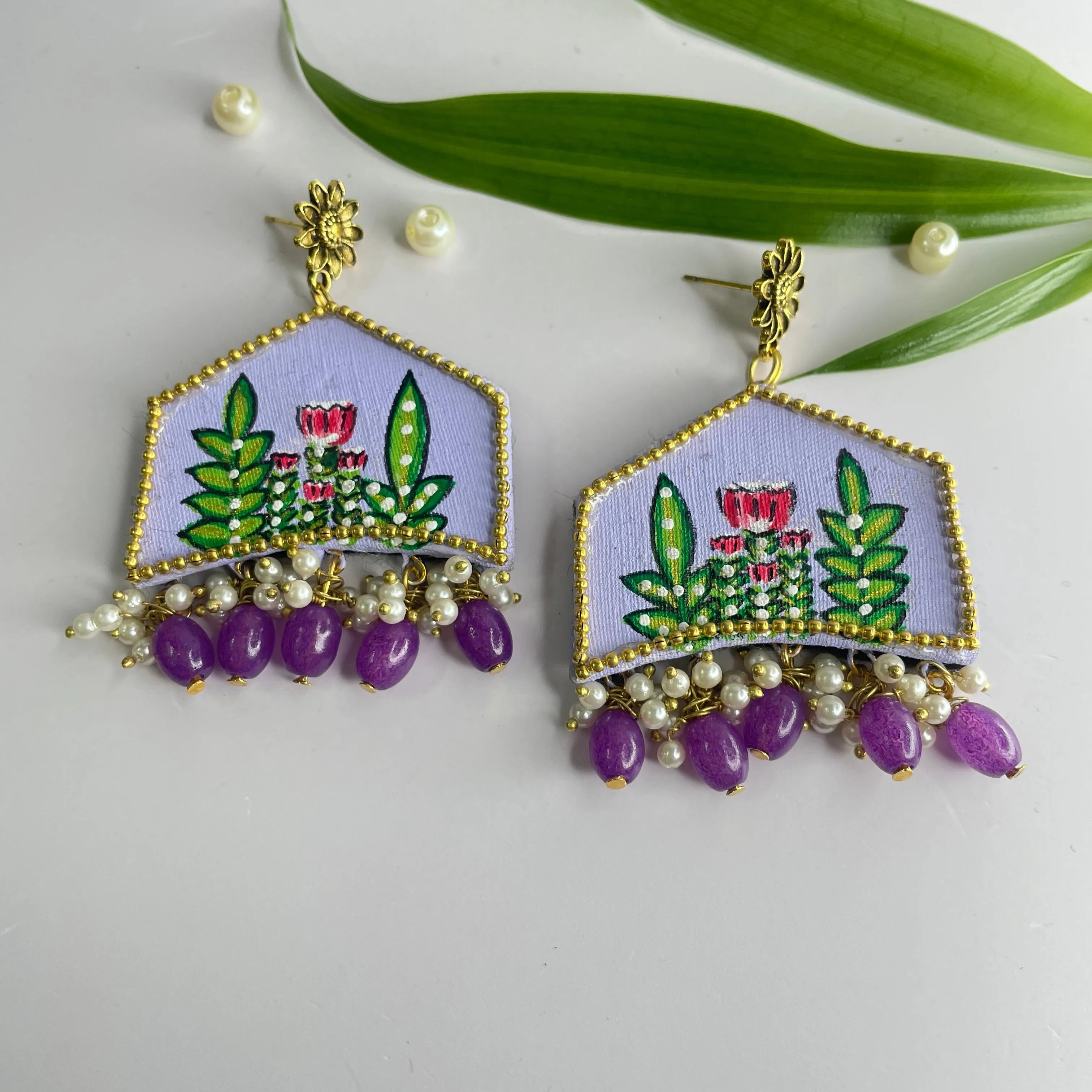 Tulipa Traditional Lavender Handmade Drop (Earrings) HP-ER- - KHOJ.CITY