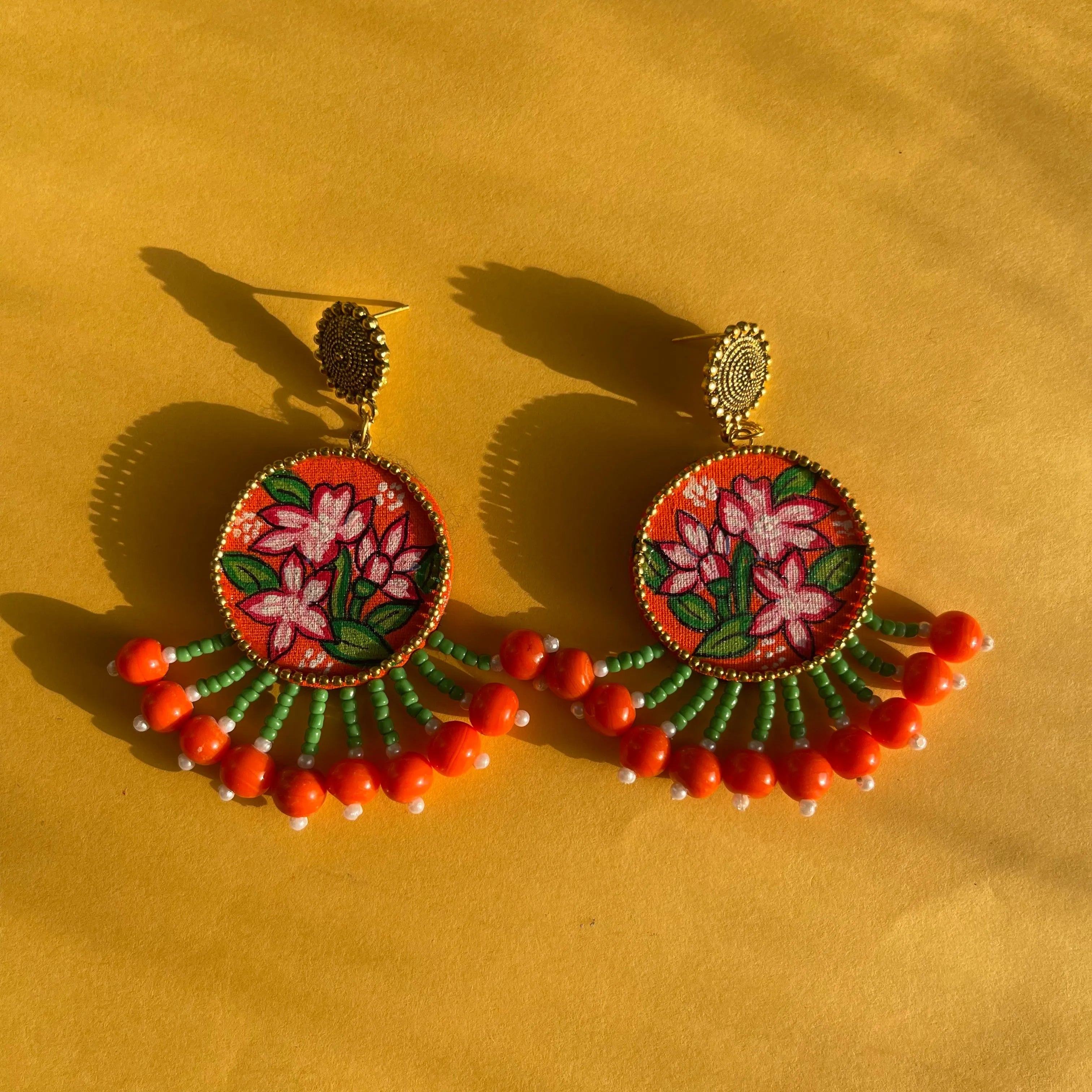 Gladiolus Traditional Orange Handmade Drop (Earrings) HP-ER- - KHOJ.CITY
