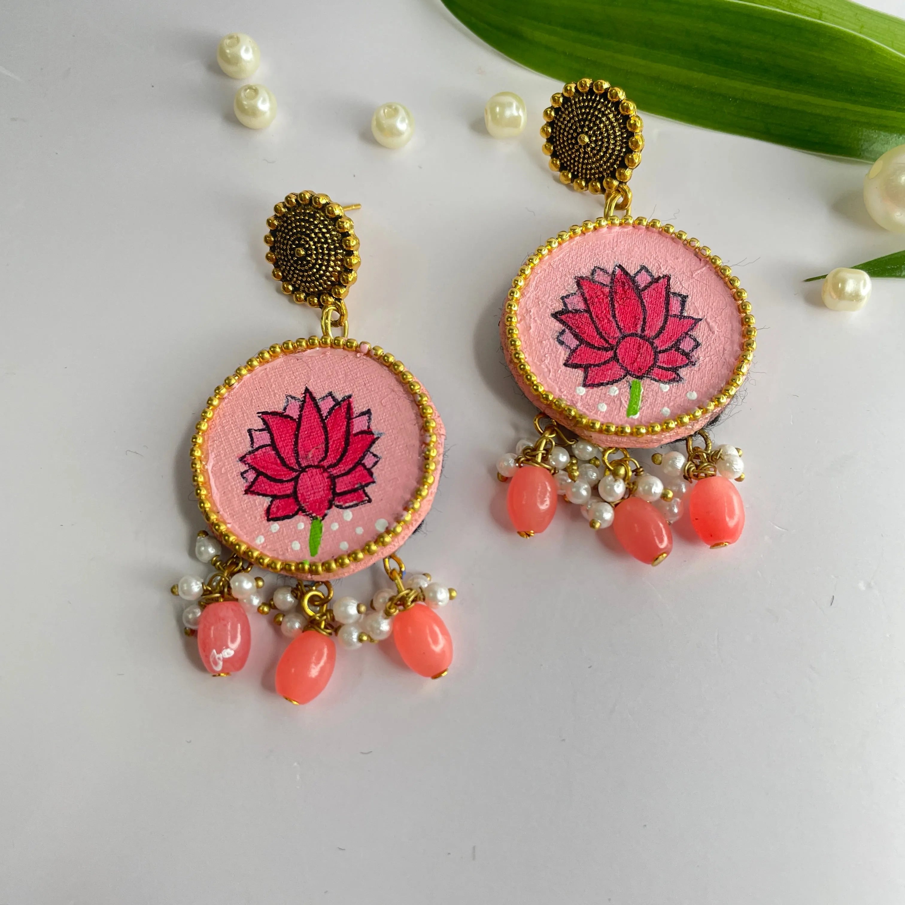 Meera Traditional Peach Handmade Drop (Earrings) HP-ER- - KHOJ.CITY