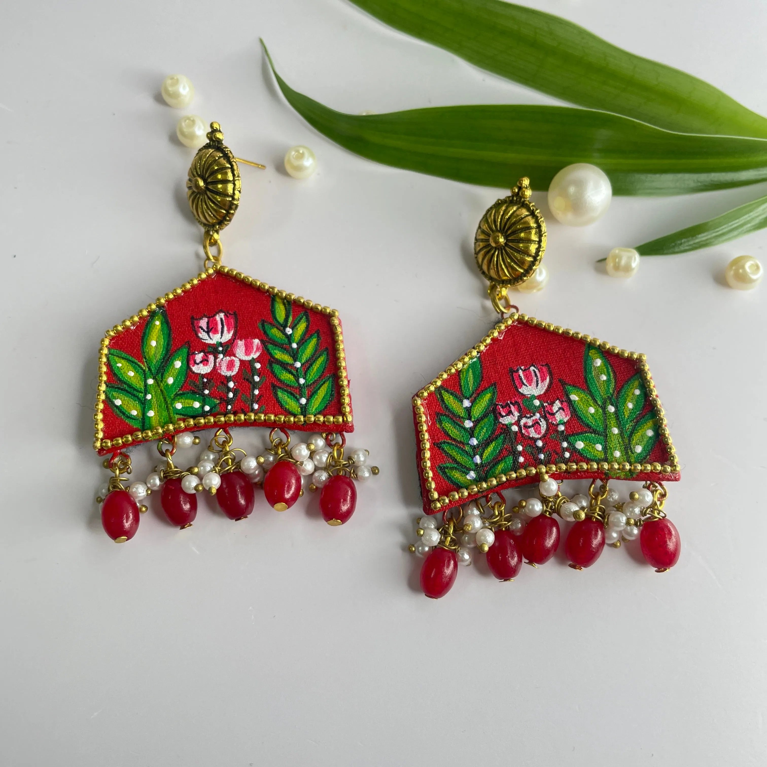 Tulipa Traditional Red Handmade Drop (Earrings) HP-ER- - KHOJ.CITY