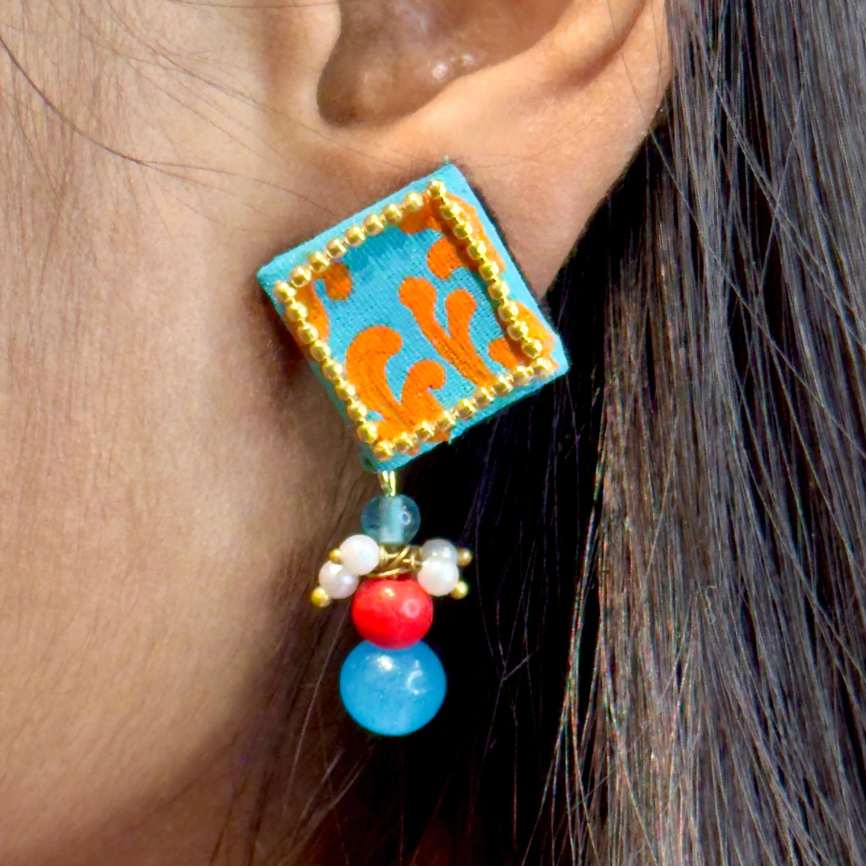 Square Mini Classic Blue Handmade Stud (Earrings) HP-ER- - KHOJ.CITY