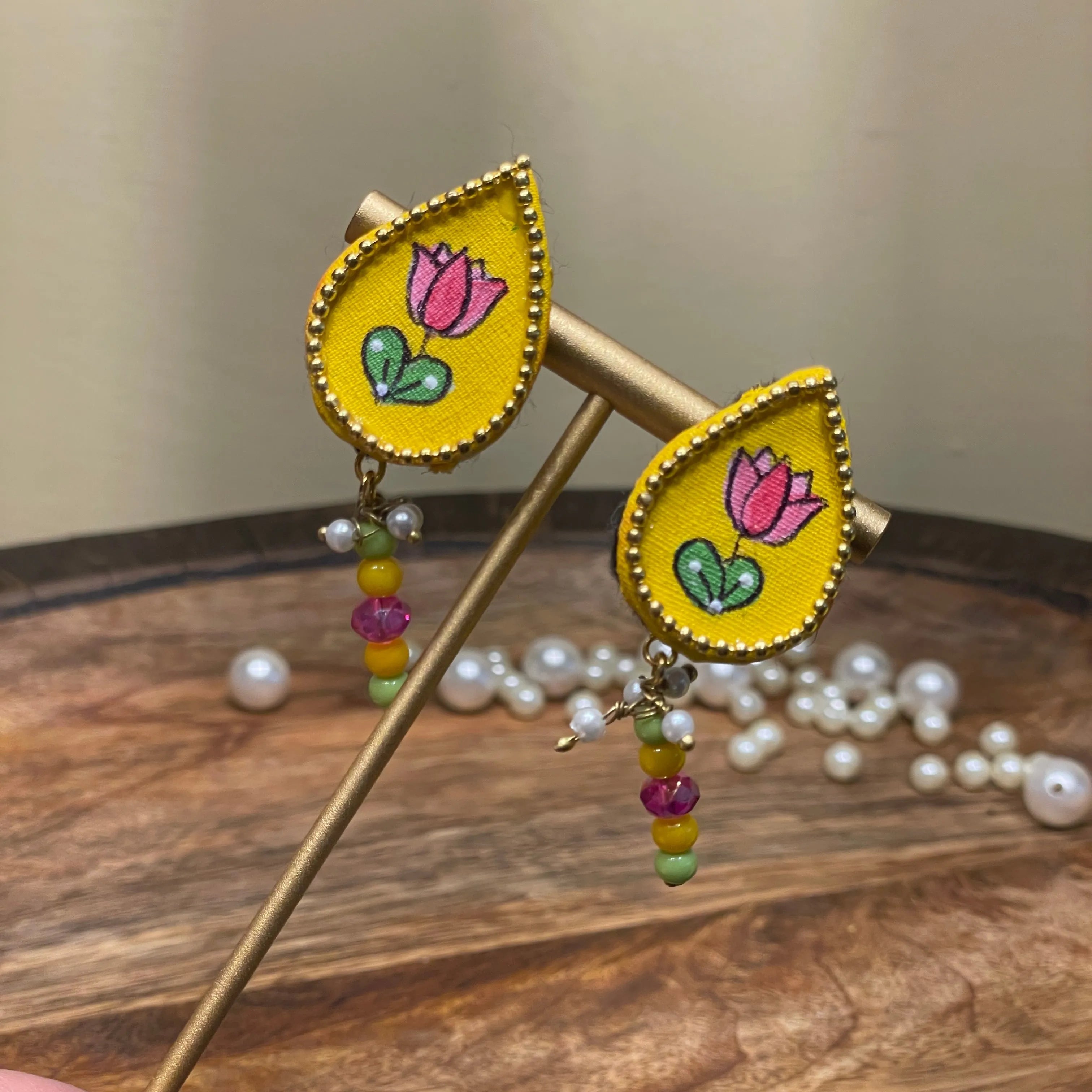 Petal Mini Classic Haldi Yellow Handmade Stud (Earrings) HP-ER- - KHOJ.CITY